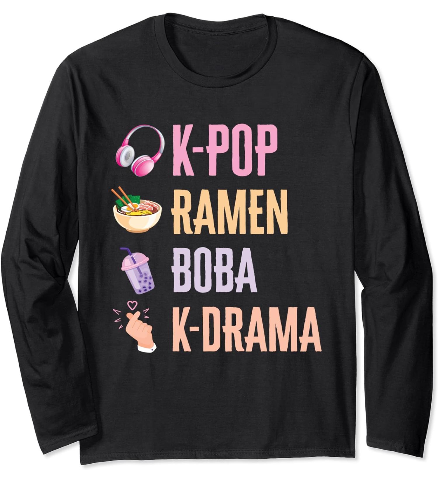 K-Pop Ramen Bubble Tea Boba Japanese Noodles Bowl Kpop Gift Long Sleeve T-Shirt