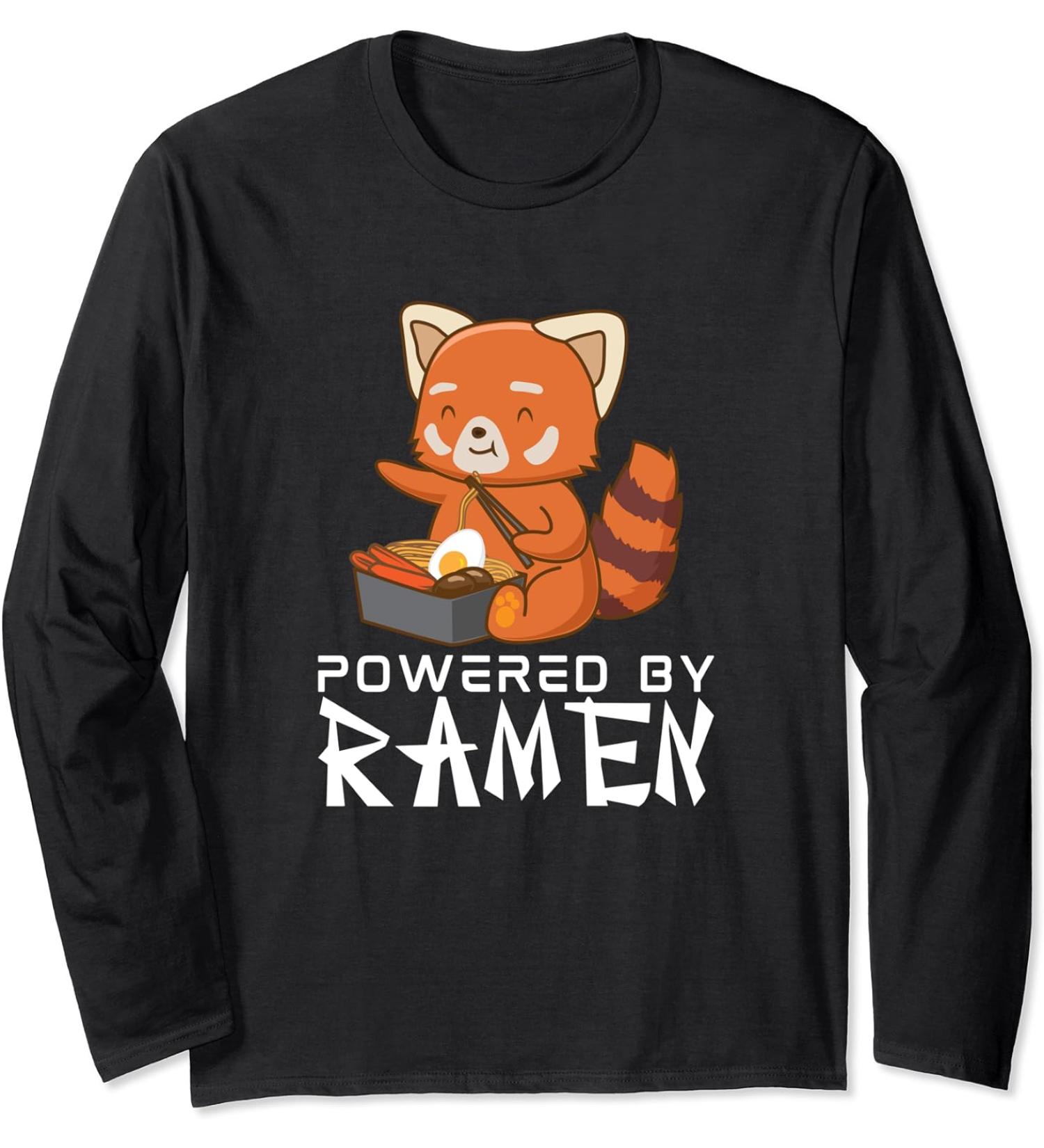 Powered By Ramen Red Panda Japanese Food Noodles Soba Long Sleeve T-Shirt