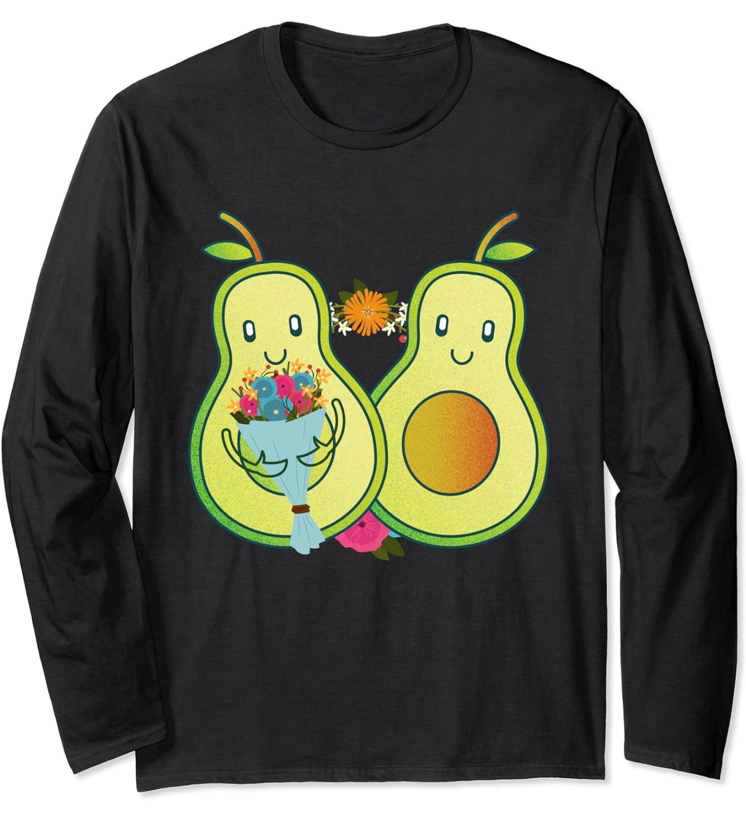 Ketogenic Diet Avocado Couple Flowers Cute Avocado Long Sleeve T-Shirt