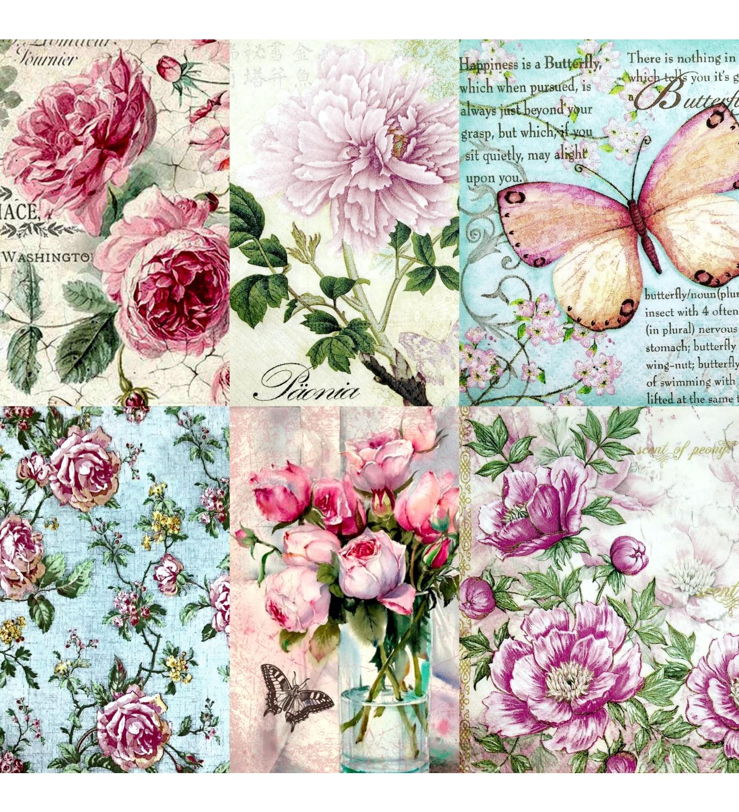 Vintage Flower Theme Mulberry Rice Paper 8x10.5 inch - 6 Different Printed Images for Decoupage Crafts and Mixed Media Art - Buy Online on GoSupps.com