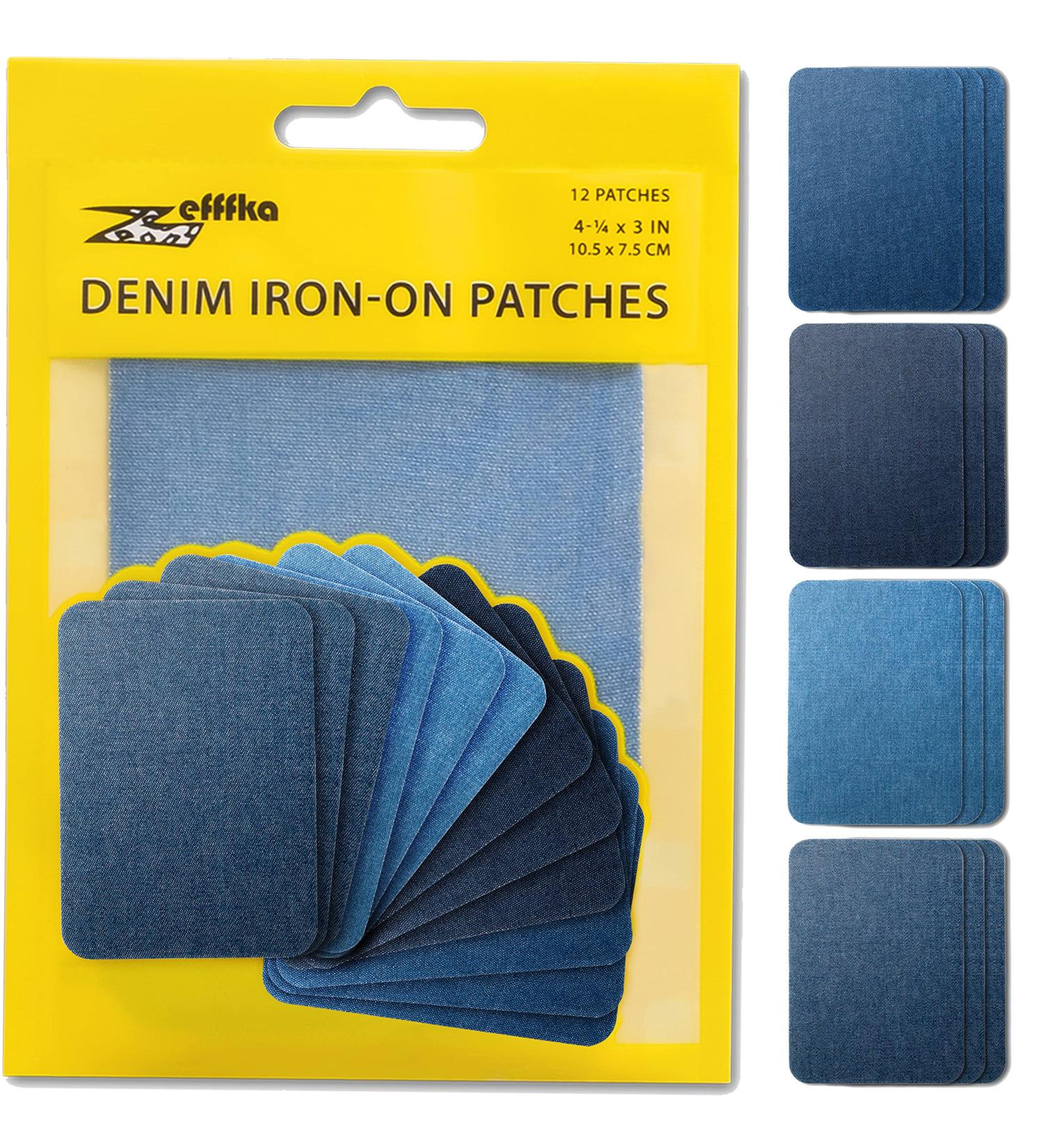 ZEFFFKA Premium Quality Denim Iron-on Jean Patches Set - 100% Cotton, Assorted Shades of Blue, 12 Pieces, Size 3 x 4-1/4, Strongest Glue for Inside & Outside Repairs and Decorating - Buy Online on GoSupps.com