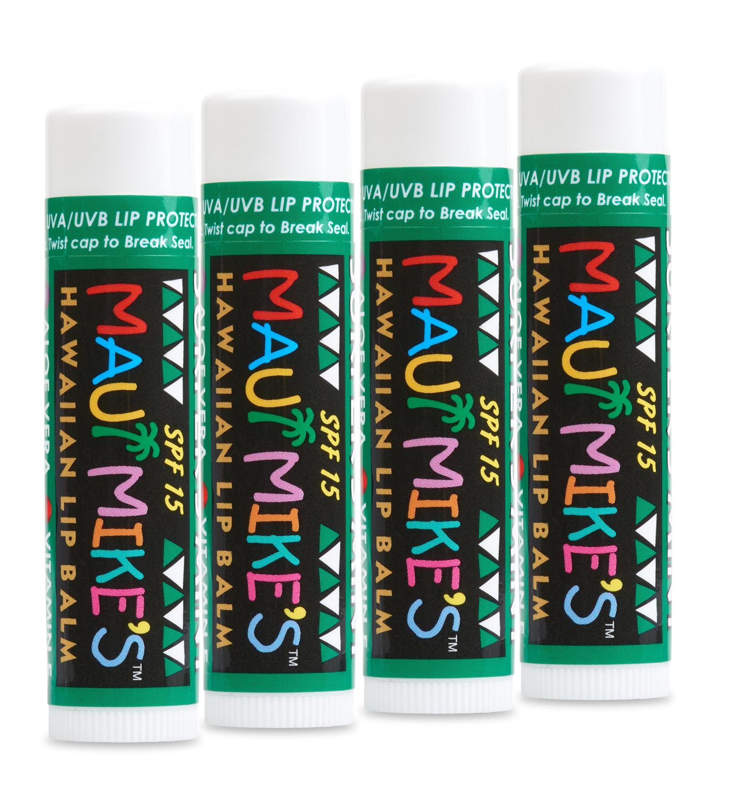 Maui Mike's SPF-15 Lip Balm in Surfer's Mint (4 Pack) with Vitamin E & Aloe Vera for Sun Protection - Smooth Glide Like a Perfect Wave - Buy Online on GoSupps.com