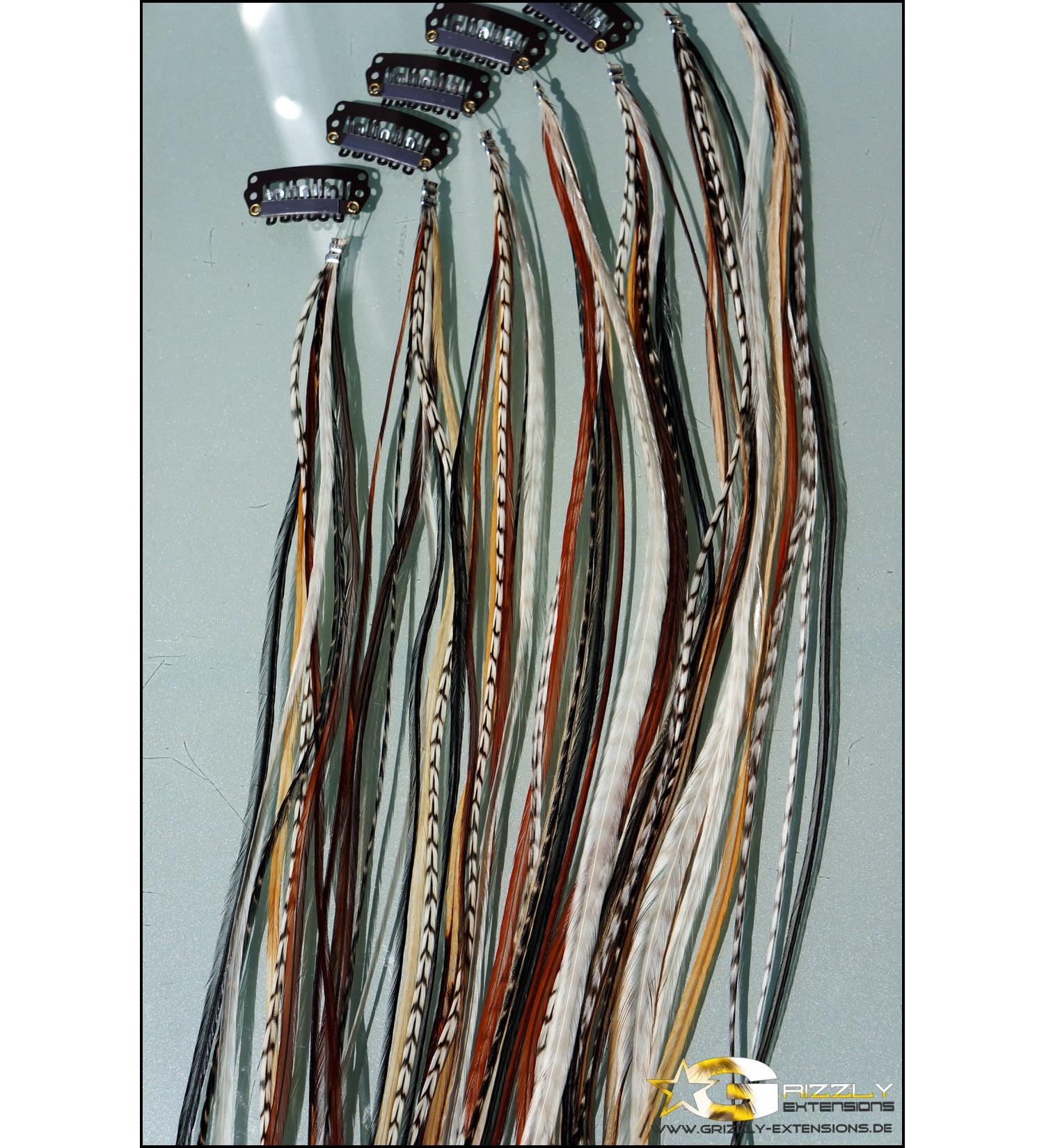 Grizzly Extensions Clip-In Feather Extensions | Natural & White for Brown Hair - Shop Now! - Buy Online on GoSupps.com