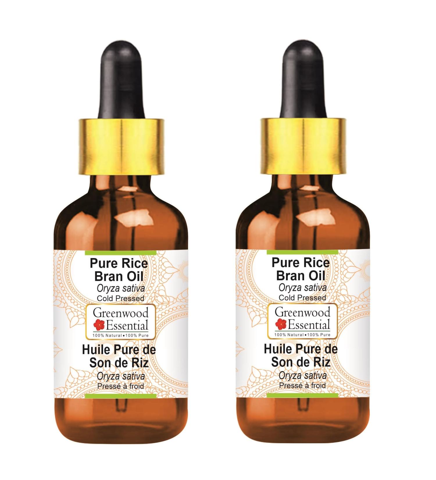Greenwood Essential Pure Rice Bran Oil (Oryza Sativa) with Glass Dropper Cold Pressed (Pack of Two) 100ml X 2 (6.76 oz) 1.69 Fl Oz (Pack of 4) - Buy Online on GoSupps.com