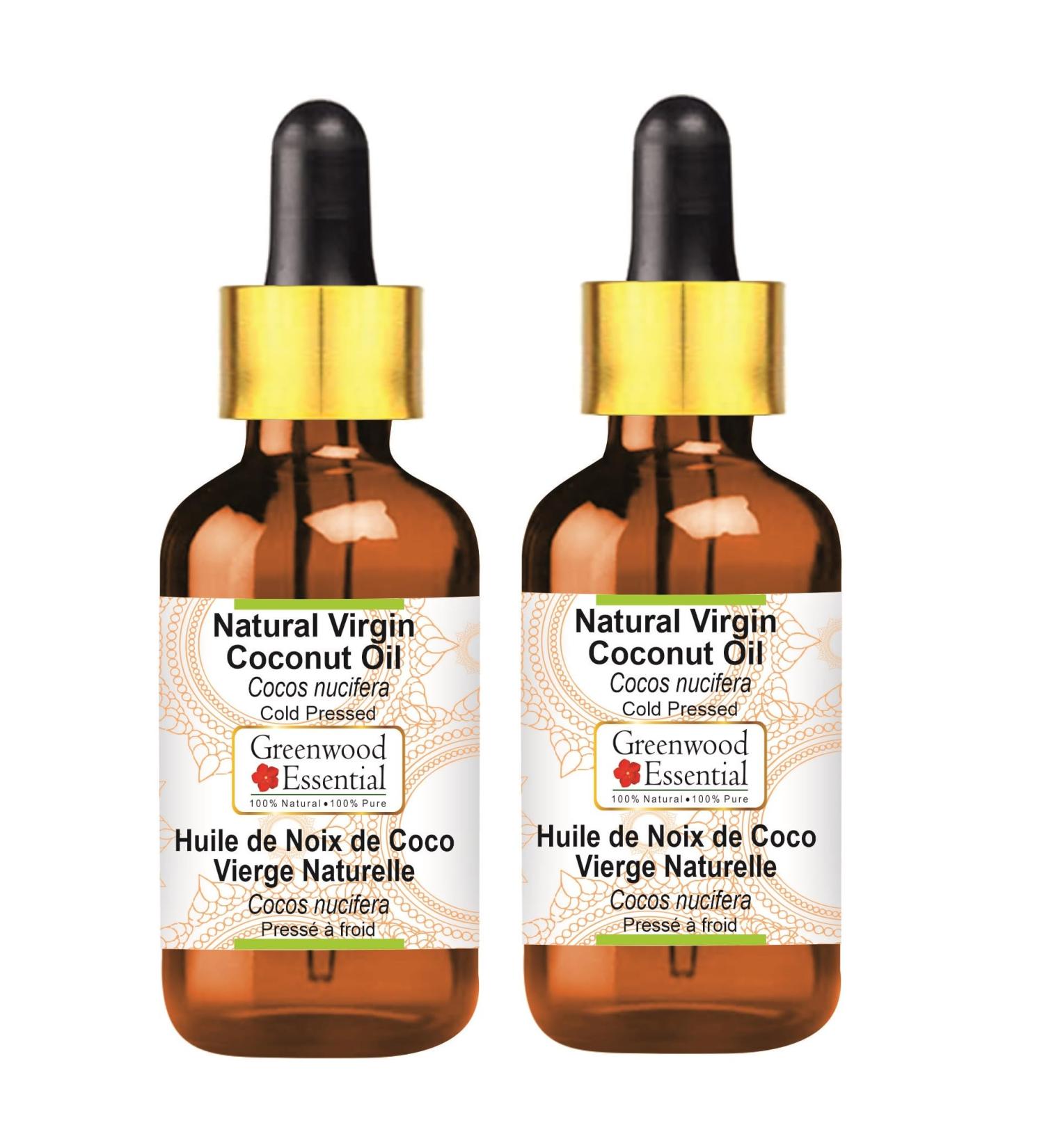 Greenwood Essential Natural Pure Virgin Coconut Oil - Therapeutic Quality Cold-Pressed 100ml (Pack of 2) - Cocos Nucifera with Glass Dripper - Buy Online on GoSupps.com