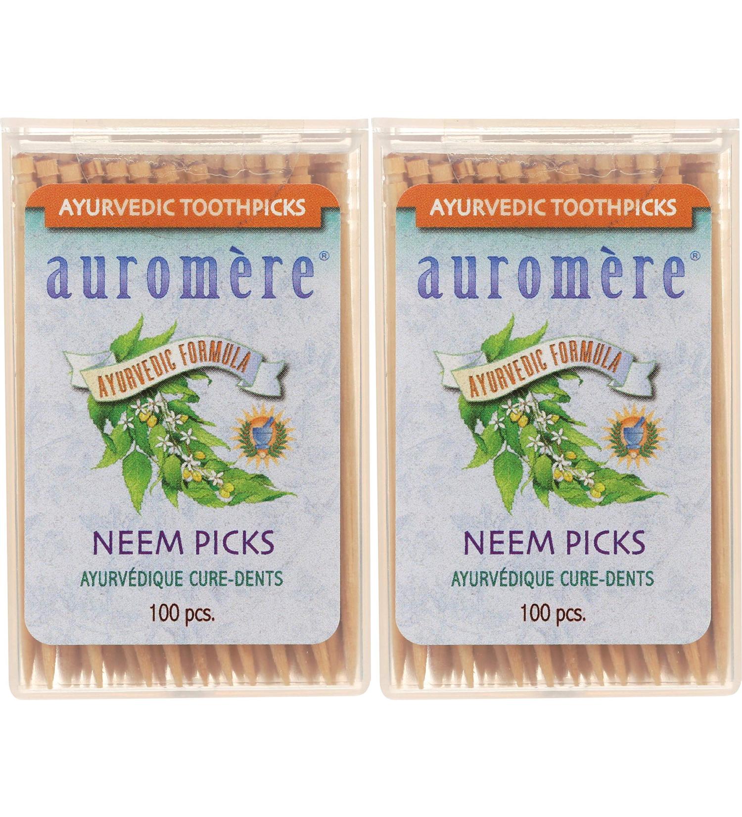 Auromere Ayurvedic Neem Toothpicks - Vegan & Natural - Non GMO - Birchwood - 2 Pack (100 Count each) - Buy Online on GoSupps.com