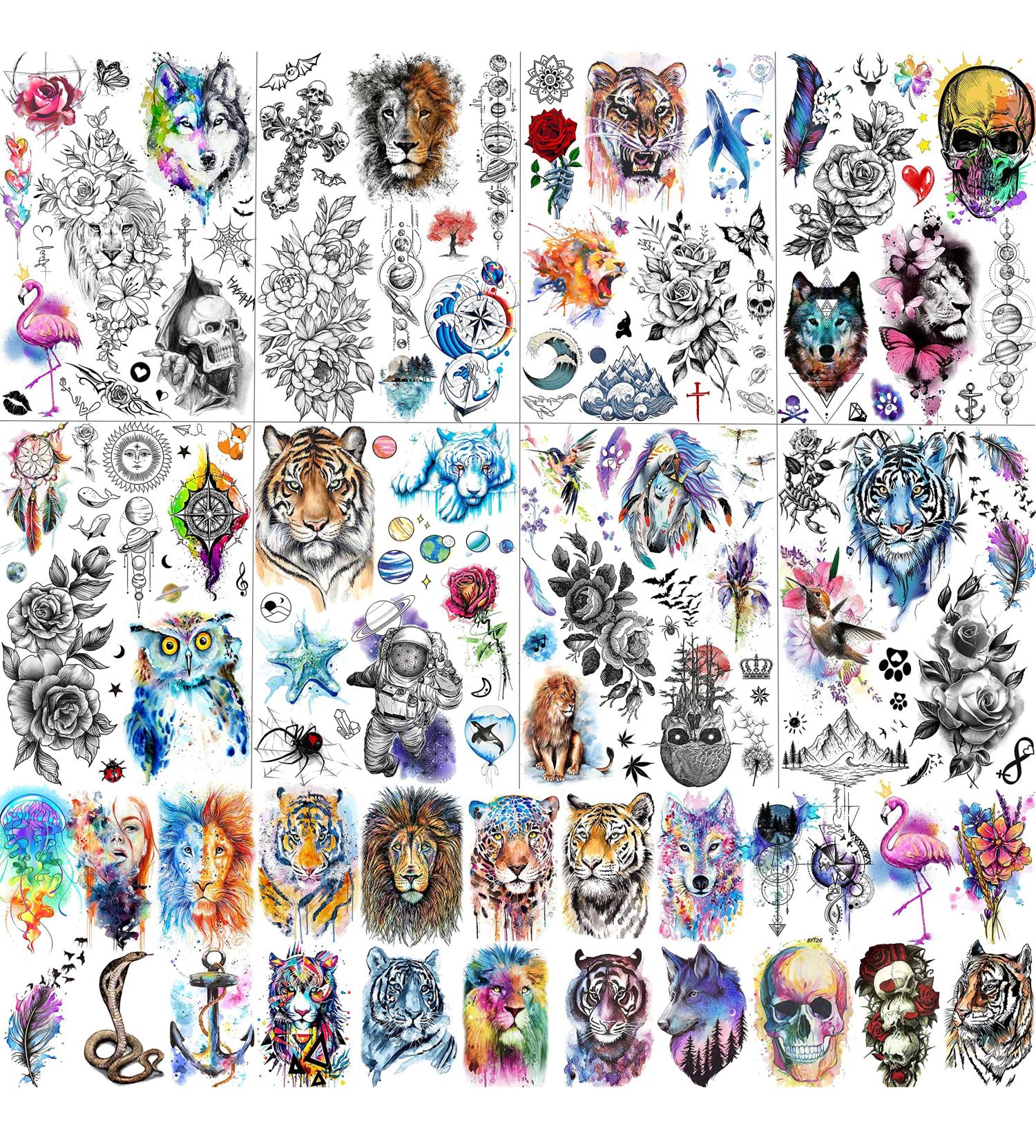 VANTATY Watercolor Animal Temporary Tattoos Set - 31 Sheets, 96+ PCS Realistic Waterproof Tattoo Stickers for Women, Men, and Kids - Buy Online on GoSupps.com