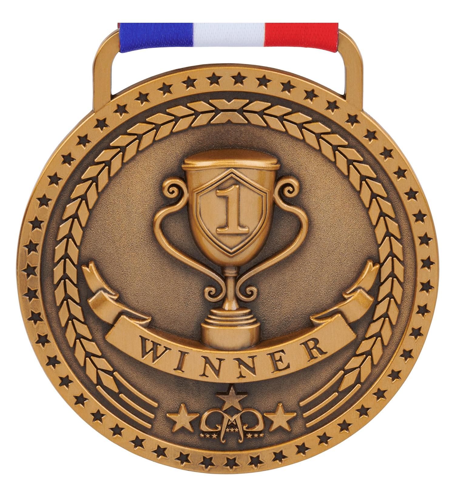 Gold Silver Bronze Medals for 1st 2nd 3rd Place Trophy Awards  Bright or Antique Finish with Attached Red White Blue Satin Ribbon - Sold Separately Antique Gold - Buy Online on GoSupps.com
