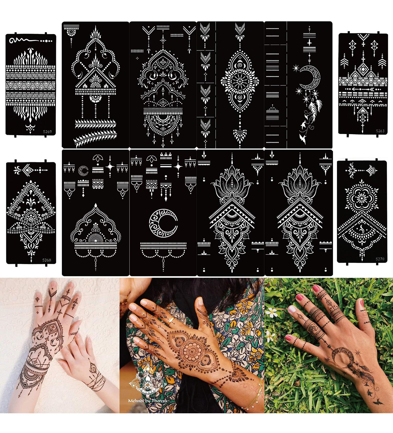 DIVAWOO 12 Sheet Henna Tattoo Stencils - Self-Adhesive Temporary Tattoo Stickers, Black Indian & Arabian Designs - Buy Online on GoSupps.com