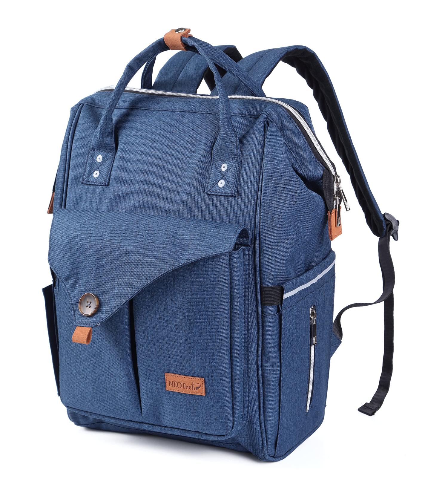 NEOtech Care Diaper Bag Backpack - Multifunctional Baby Bag for Boys & Girls | Wide Opening & Organized Pockets - Black Gray Blue - Buy Online on GoSupps.com