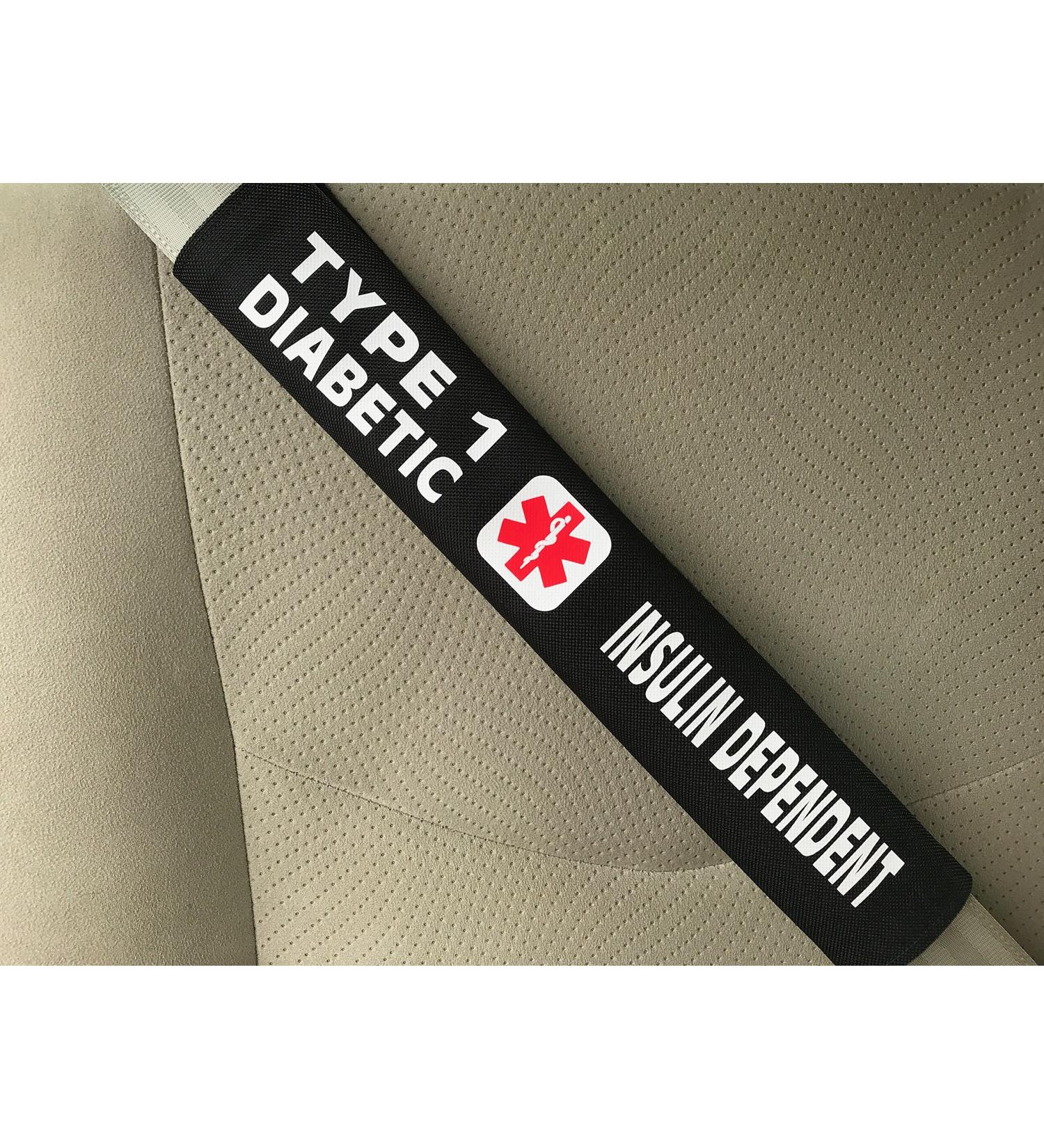 Type 1 Diabetes Insulin Dependent Medical Alert Seat Belt Cover (Black)
