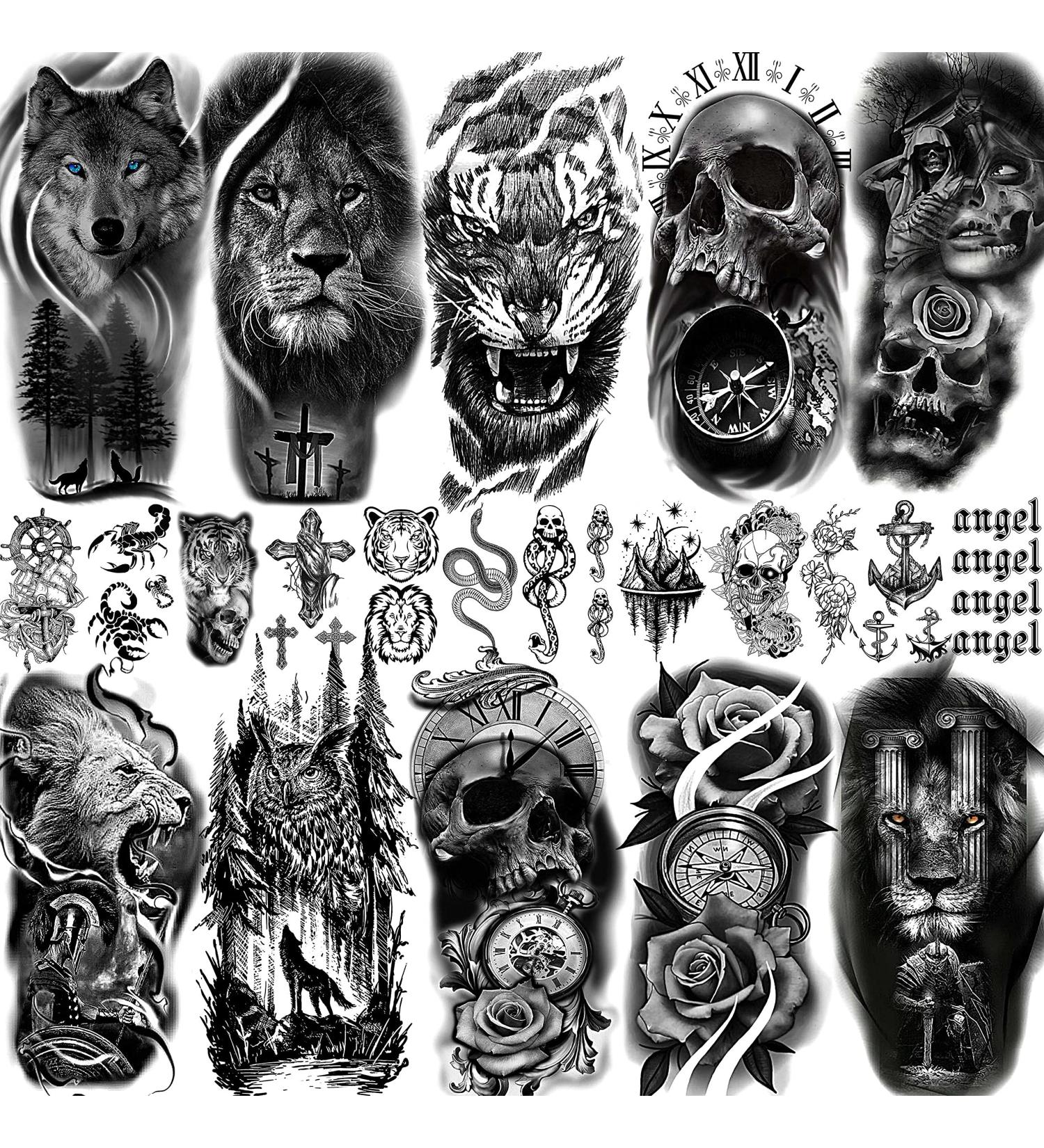 Realistic Black Animals Temporary Tattoos | 22 Sheets | Half Arm Sleeve | 3D Tribal Designs | Halloween Fake Tattoo Stickers - Buy Online on GoSupps.com