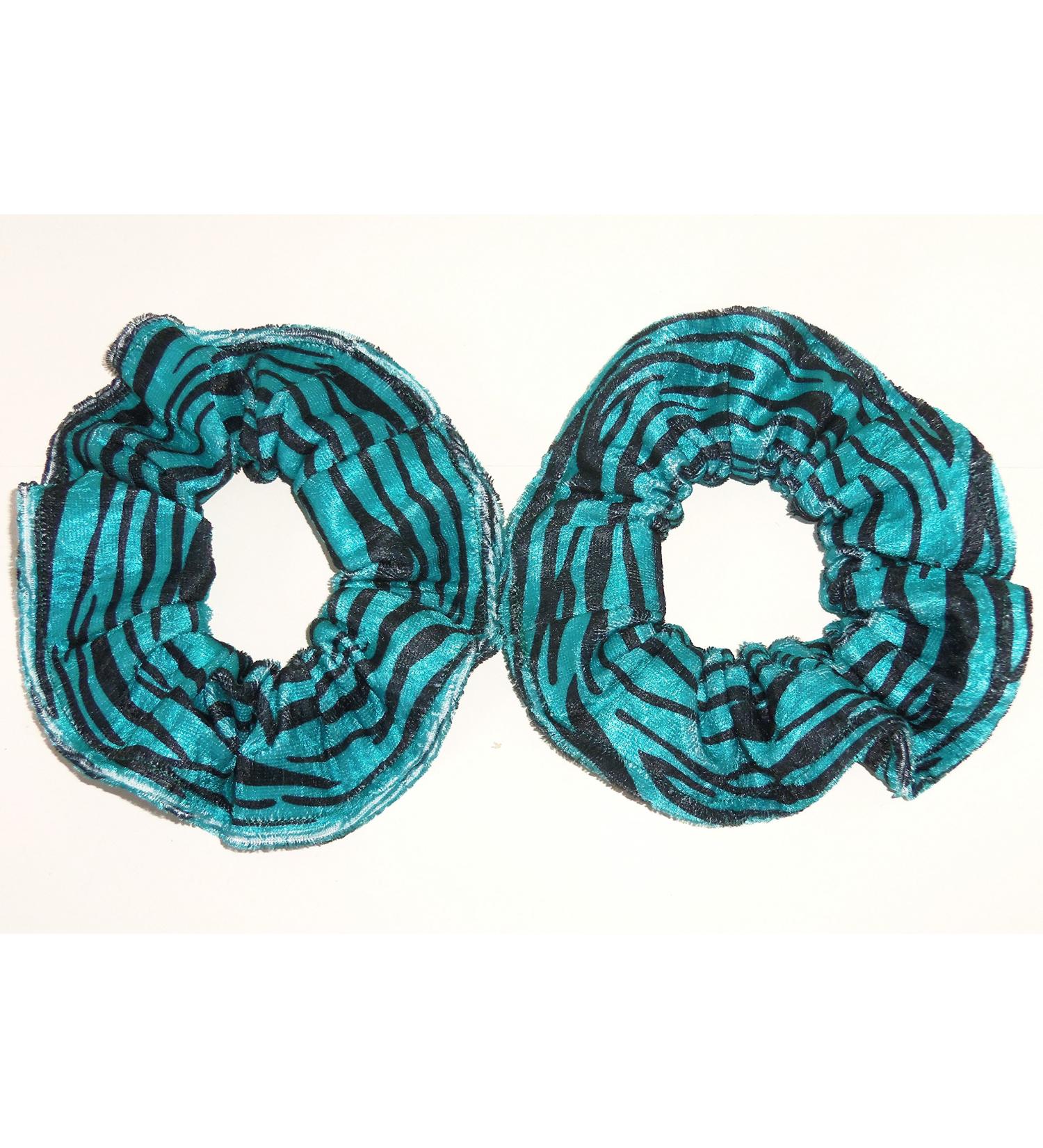 Panne Velvet Zebra Animal Print Hair Scrunchie Teal Blue Black Ponytail Holders Set of 2 Handmade by Scrunchies by Sherry