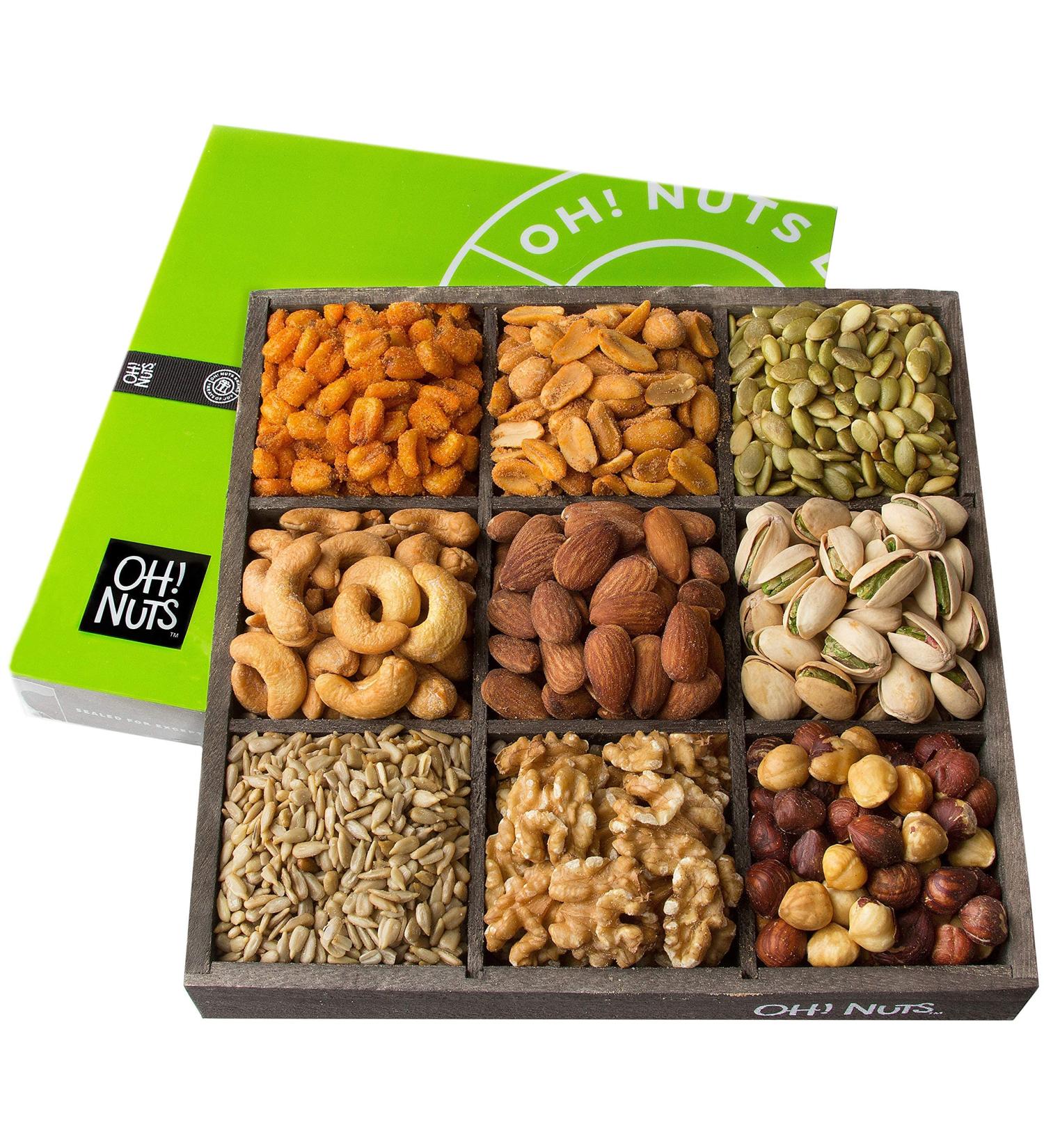 Premium Oh! Nuts Mixed Nuts Gift Basket - Roasted Healthy Gourmet Snack | Variety Holiday Gift for Men, Women, Birthday, Anniversary | Large Wood Food Basket - Corporate Tray - Buy Online on GoSupps.com