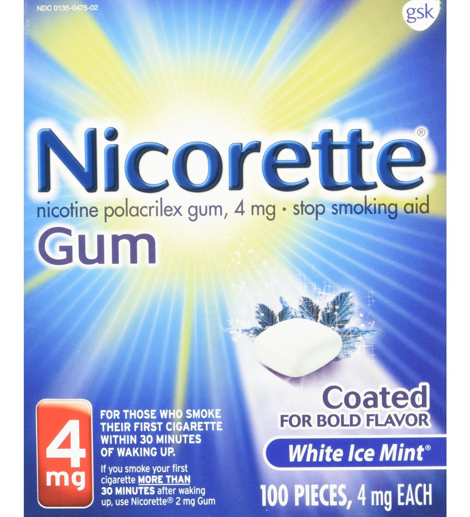 Nicorette Nicotine Gum White Ice Mint 4mg 100ct Stop Quit Smoking Craving Aid Original Version