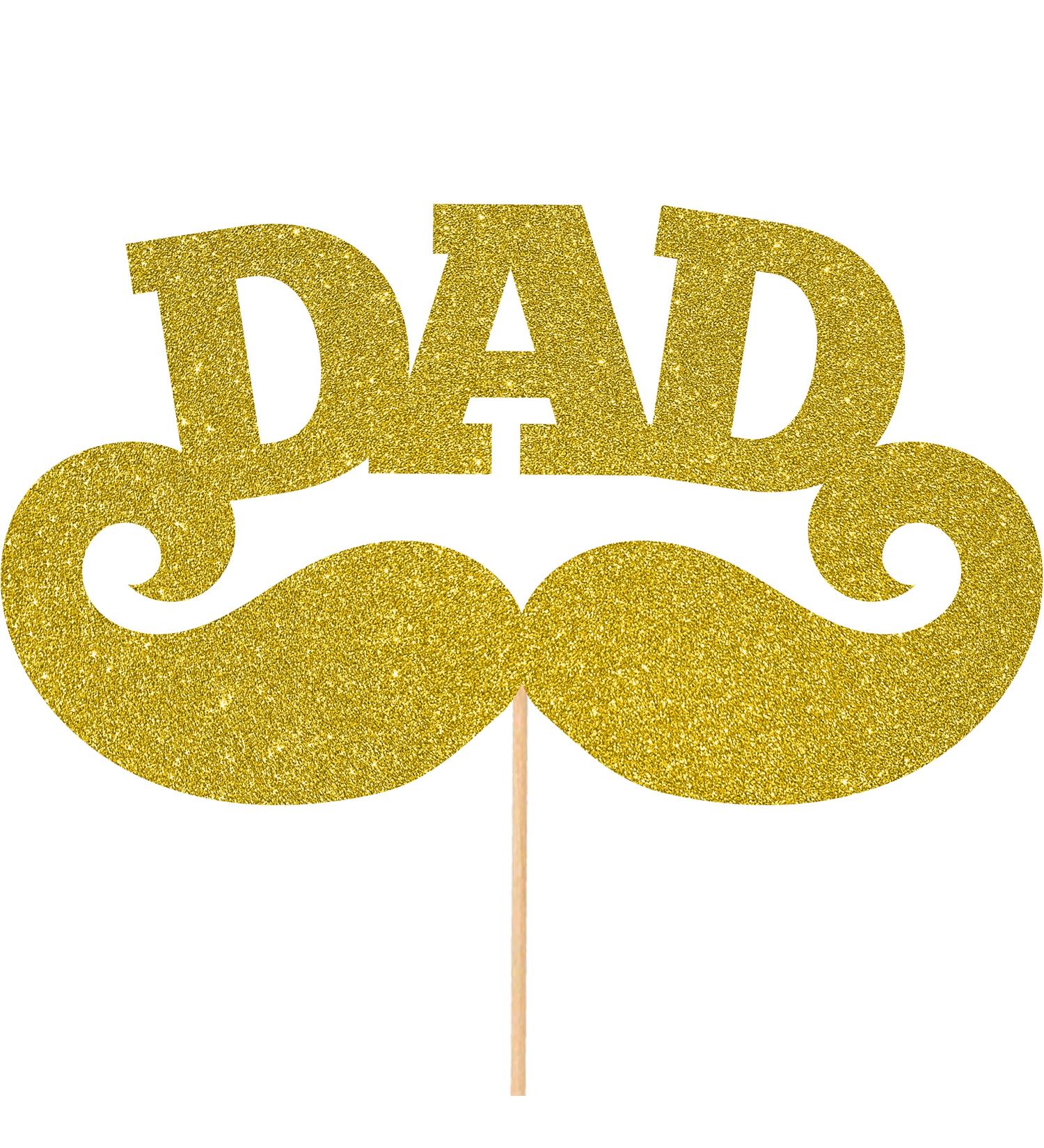 Cakeshop Fathers Day Glitter Cake Topper Fathers Day Cake Topper Decoration Dad Moustache - Double Sided 400gsm Glitter Card Choice 14 of Colours and Loads of Styles | Gold - Buy Online on GoSupps.com
