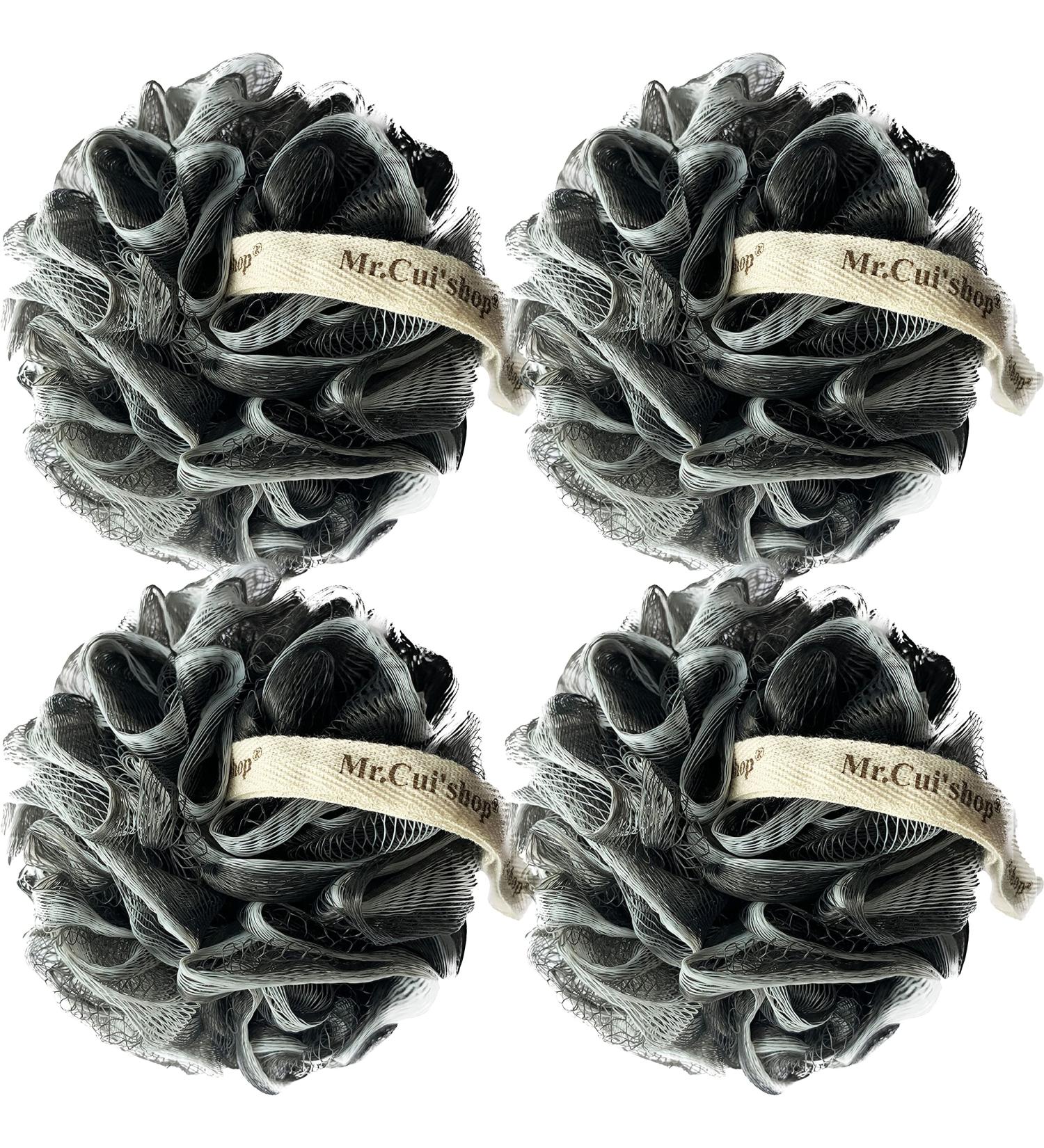 4 Pack XL Bamboo Charcoal Exfoliating Shower Sponge Pouf Set - Bath Spa Scrubber for Face and Body - Rich Foams Bubble - Buy Online on GoSupps.com