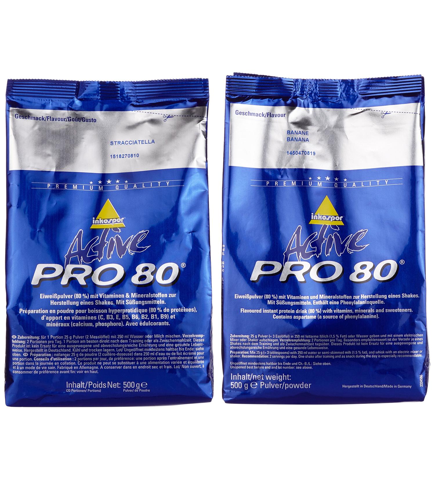 Buy Inkospor Active Proteinshake Pro 80 Bags - 2-Pack (Banana/Stracciatella) & 1-Pack (1kg) | International Shipping Available - Buy Online on GoSupps.com