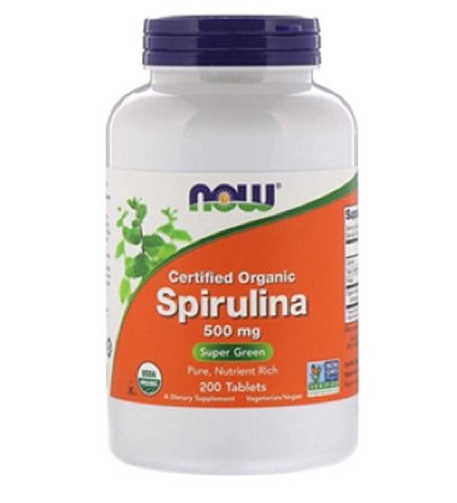 Now Foods Organic Spirulina 500mg - 200 Tablets | Premium Superfood Supplement - Buy Online on GoSupps.com