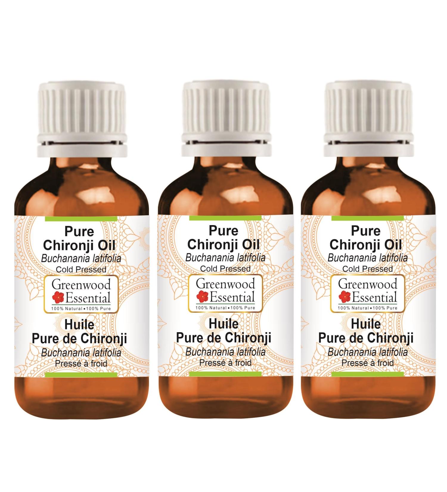 Greenwood Essential Natural Chironji Oil - Therapeutic Quality Cold-Pressed | 100ml x 3 Pack (Buchanania Latifolia) for International Shipping - Buy Online on GoSupps.com