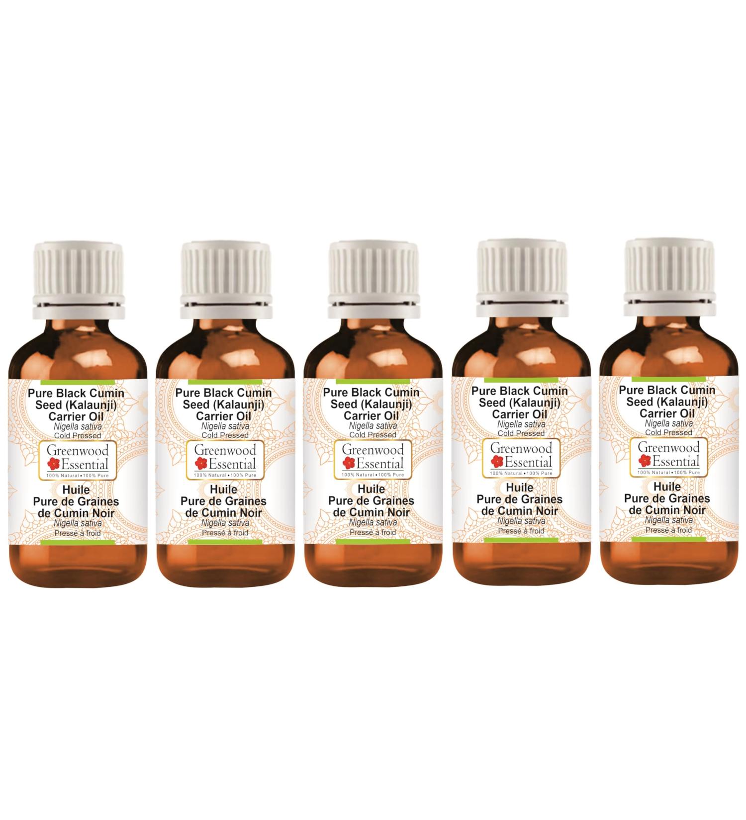 Pure Cumin Seeds Carrier Oil (Kalaunji) - Cold-Pressed Natural Therapeutic Quality - Pack of 5 x 100ml | Greenwood Essentials - Buy Online on GoSupps.com