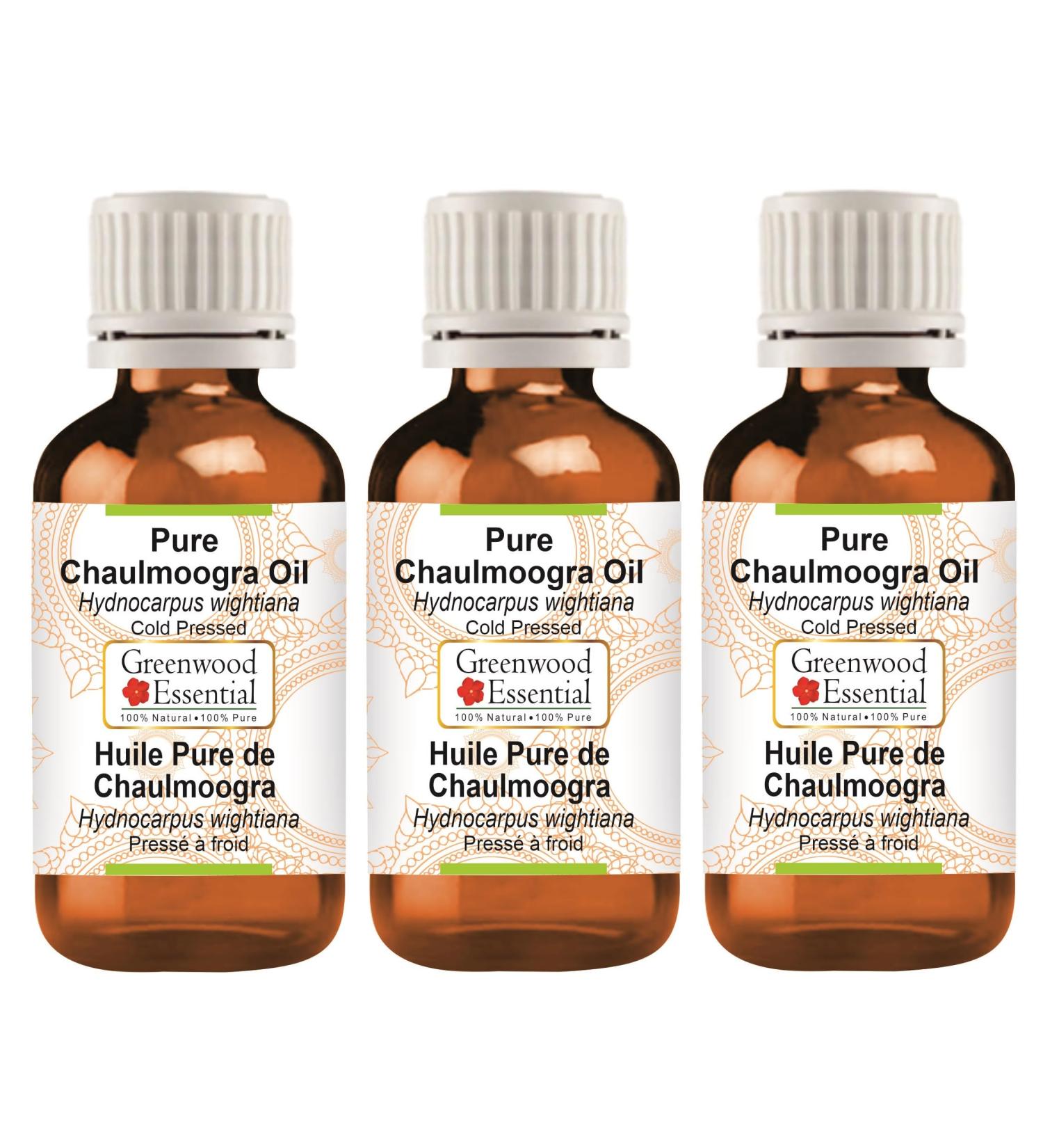 Buy Greenwood Essential Natural Chaulmoogra Oil - Cold-Pressed Hydnocarpus Wightiana (Pack of 3 x 100ml) | Therapeutic Quality | International Shipping Available - Buy Online on GoSupps.com