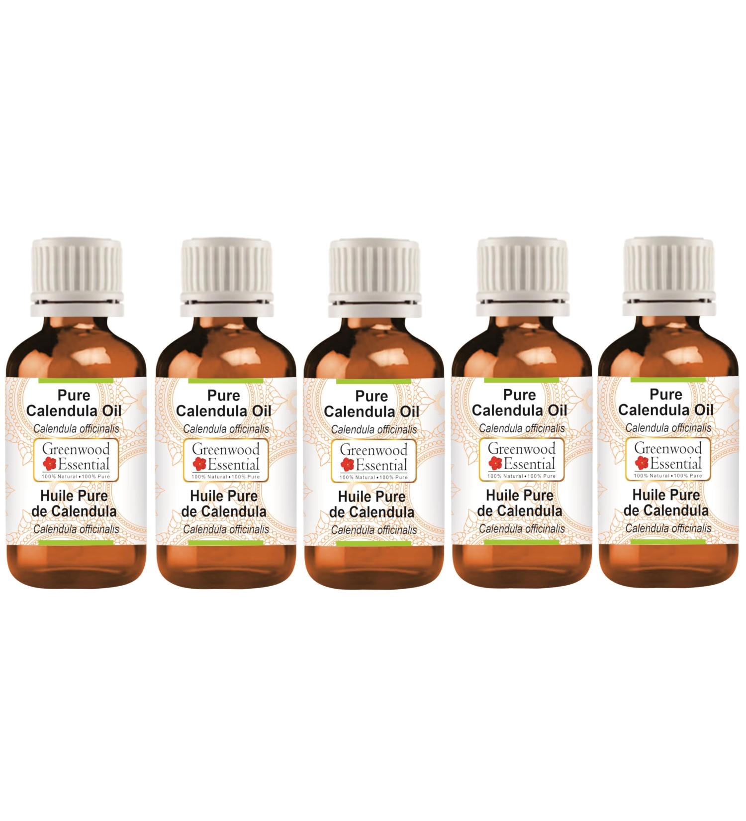Buy Greenwood Essential Natural Calendula Oil - Therapeutic Quality for Hair Skin & Aromatherapy (Pack of 5 x 100ml) - International Shipping Available - Buy Online on GoSupps.com