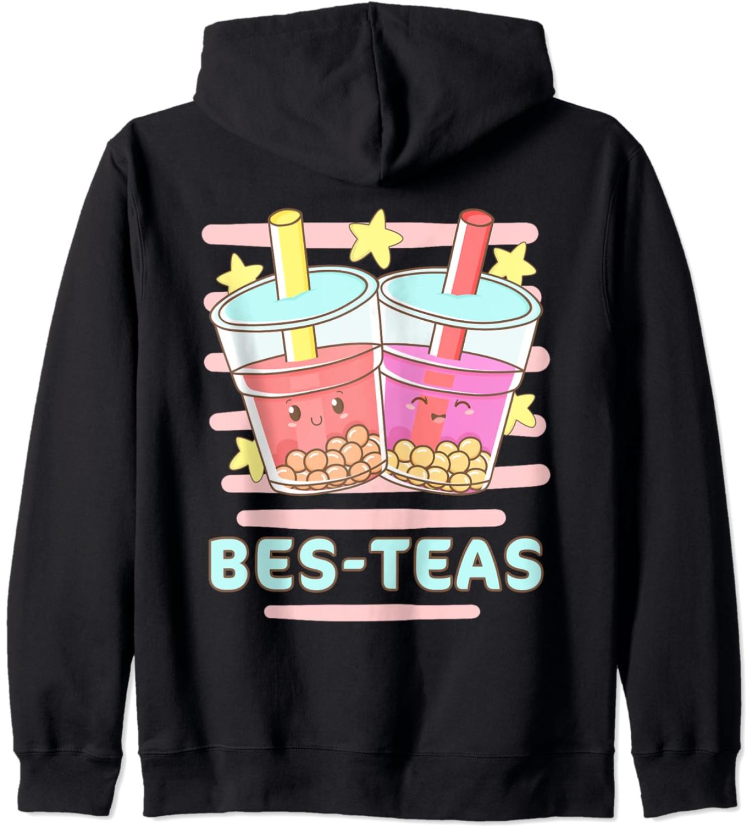 Kawaii Boba Bes-Teas Besties Best Friends Bubble Tea Zip Hoodie