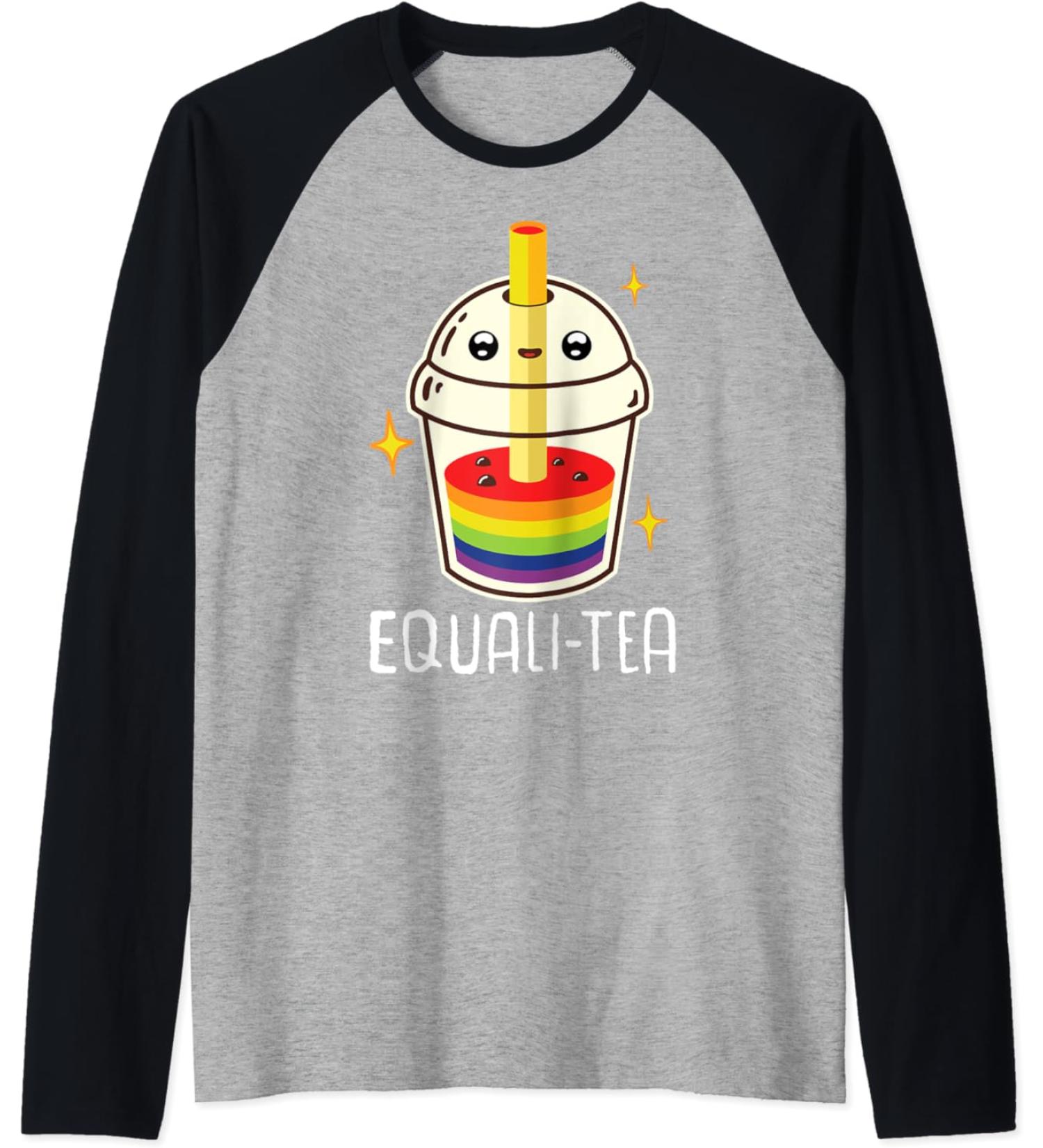 Equalitea Bubble Tea Mug Boba Tea Milk Gay LGBT Pride Kawaii Raglan Baseball Tee