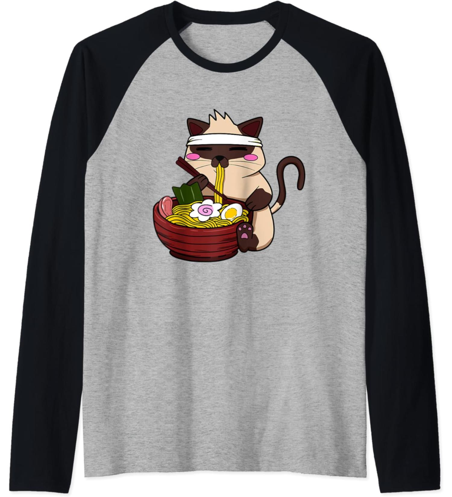 Anime Siamese Ramen Japanese Ramen Life Noodle Raglan Baseball Tee