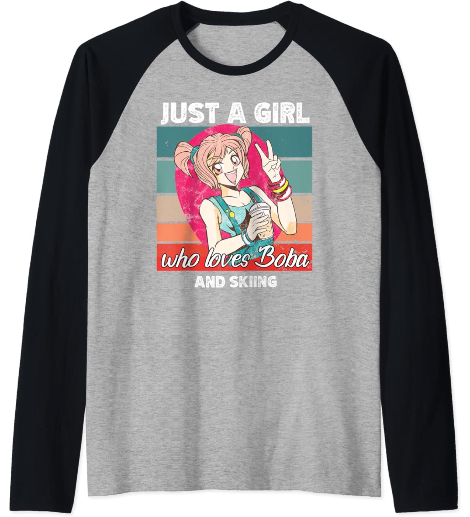 Just a girl who loves boba and Skiing kawaii Raglan Baseball Tee