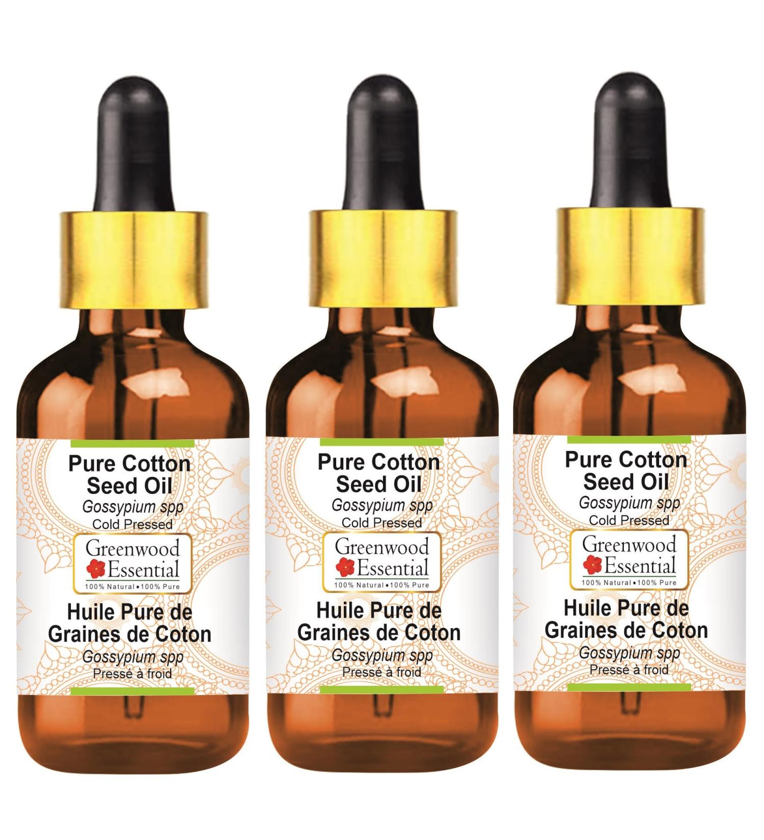 Buy Greenwood Essential Natural Cotton Seed Oil - 100ml x 3 | Therapeutic Quality Cold-Pressed Oil with Glass Dripper - International Shipping Available - Buy Online on GoSupps.com