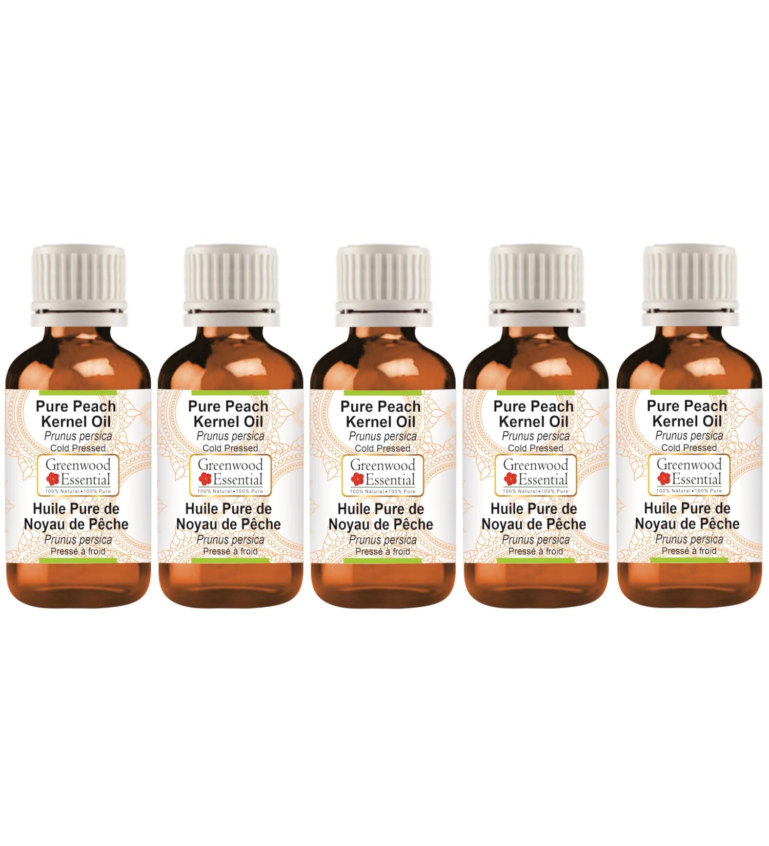 Buy Greenwood Essential Natural Pure Peach Kernel Oil - Cold-Pressed Therapeutic Quality (500ml - Pack of 5) | International Shipping Available - Buy Online on GoSupps.com