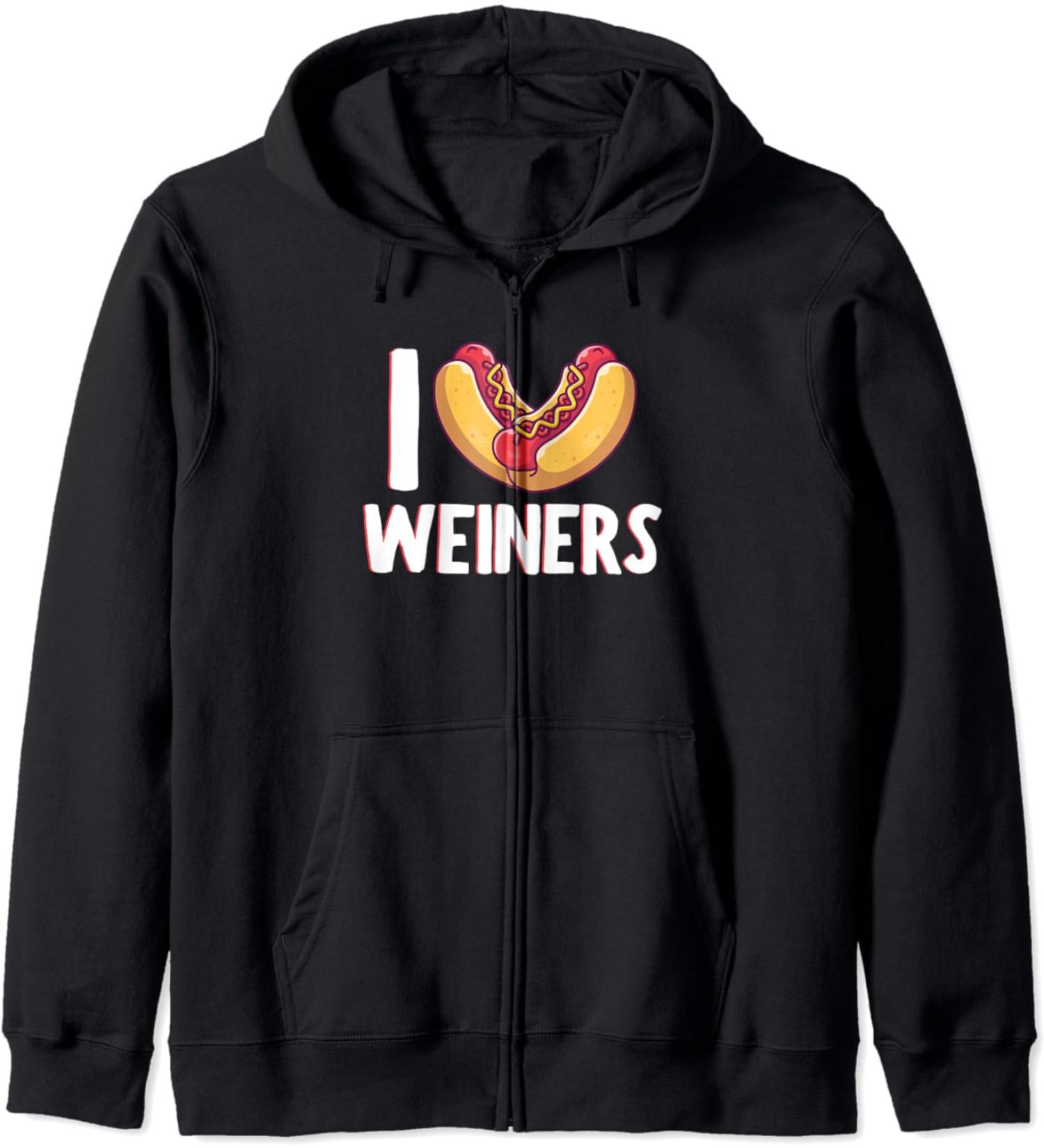I Love Weiners Sausage Hotdog Bun Ketchup Mustard Mayo Top Zip Hoodie
