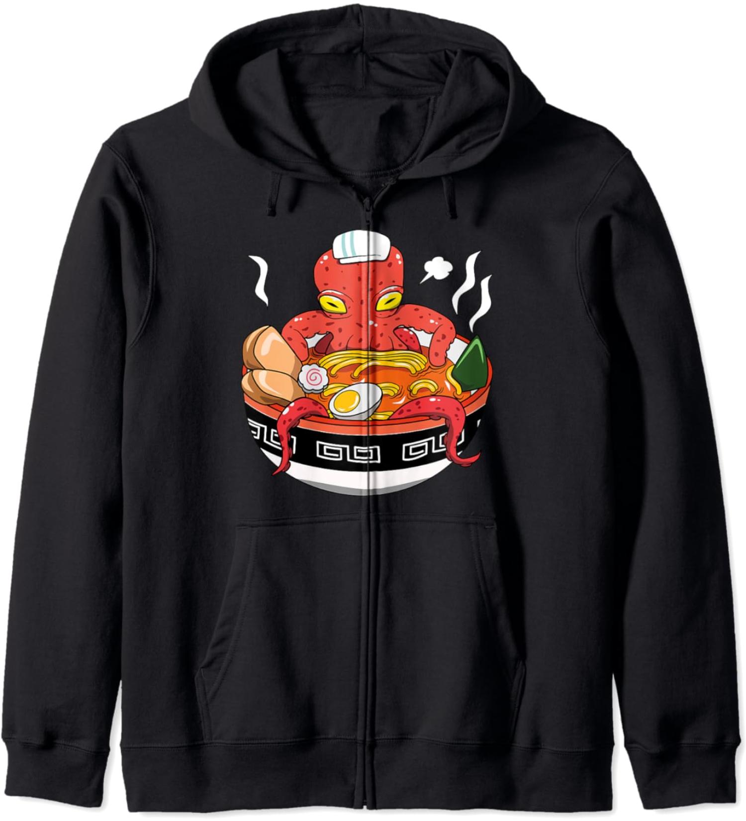 Japanese Kawaii Ramen Octopus Noodle Chillin Bowl Zip Hoodie