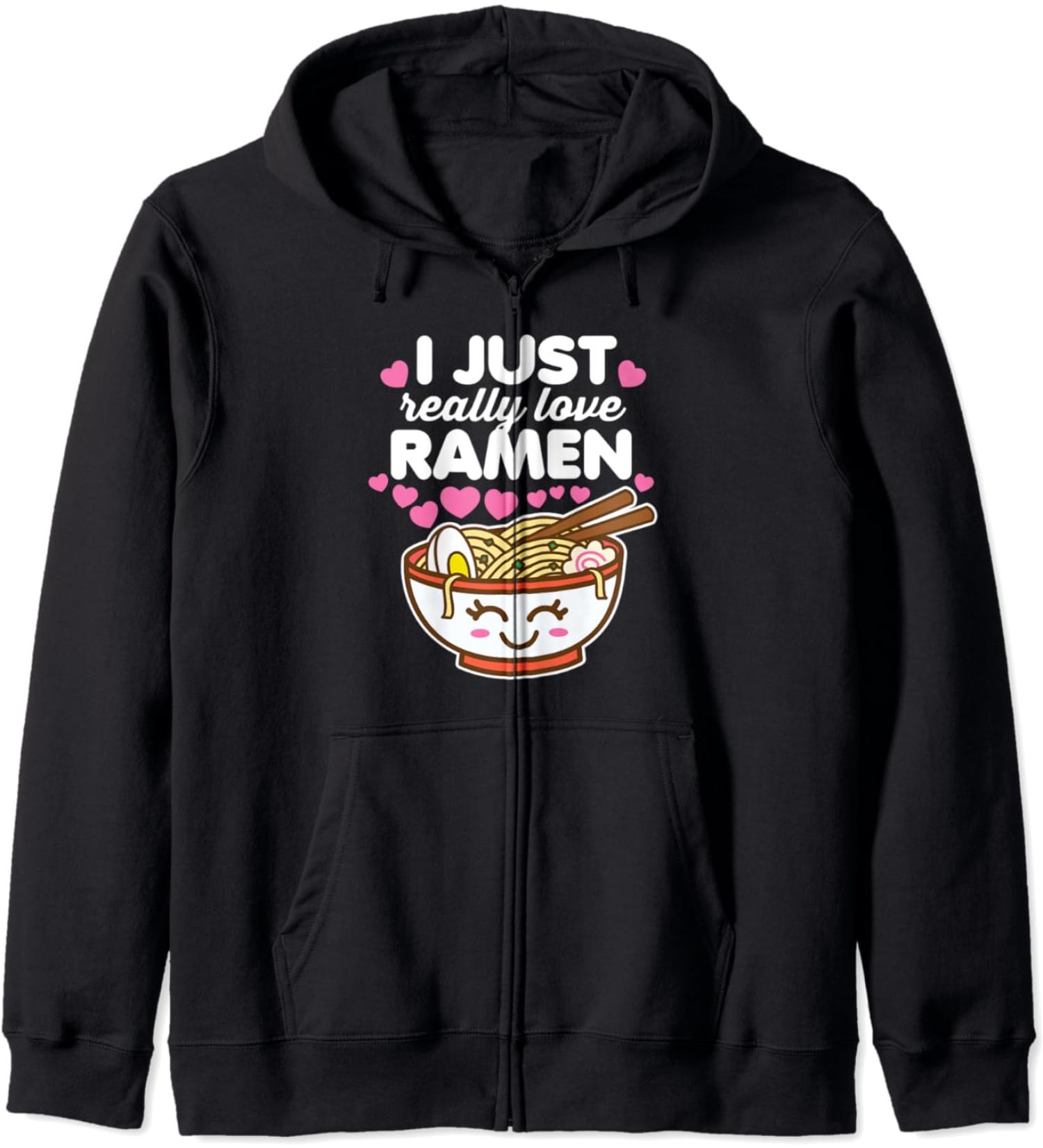 I Just Really Love Ramen Cute Kawaii Asian Noodles Dark Zip Hoodie