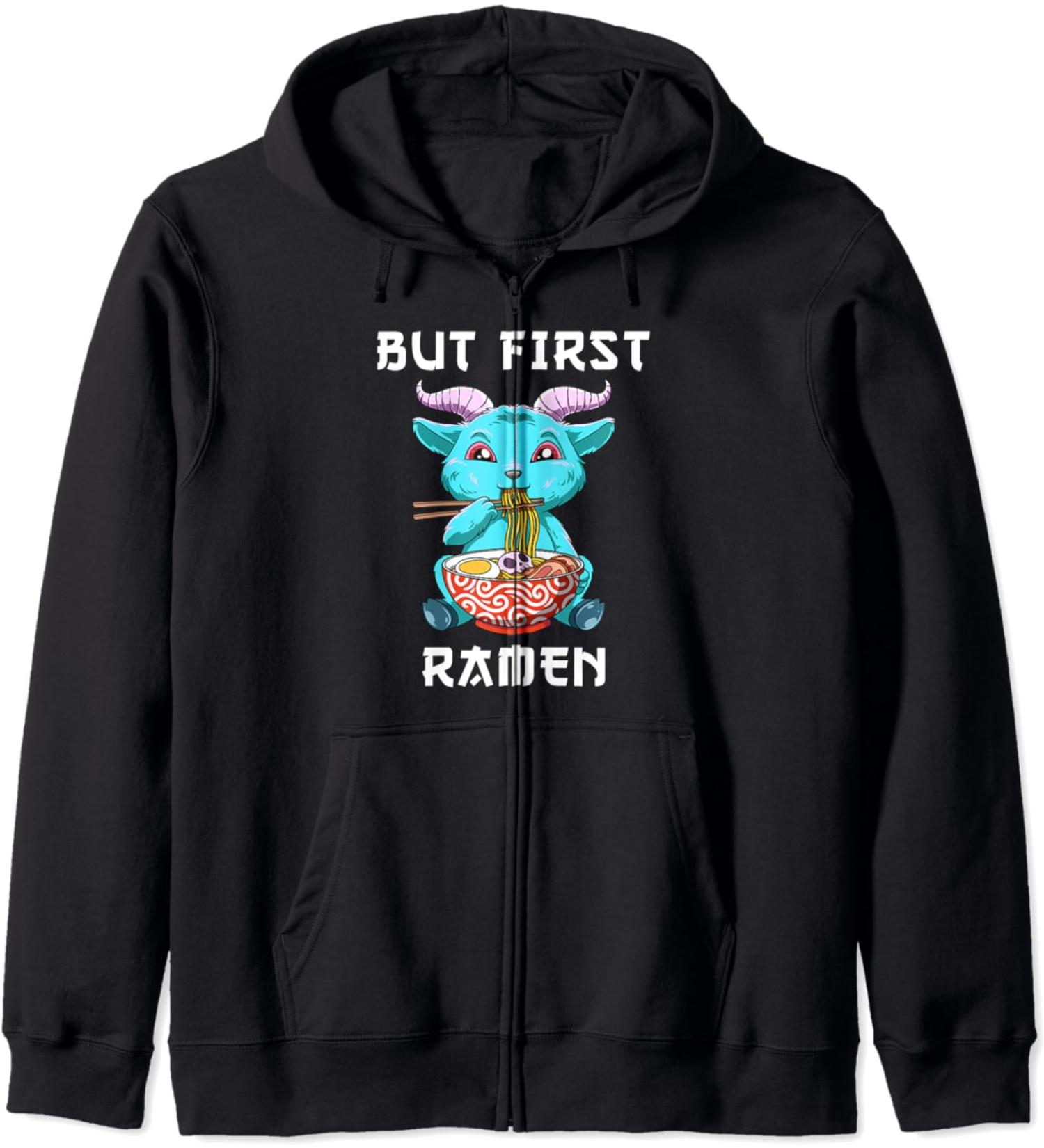 But First Ramen Baphomet Noodle Soup Zip Hoodie