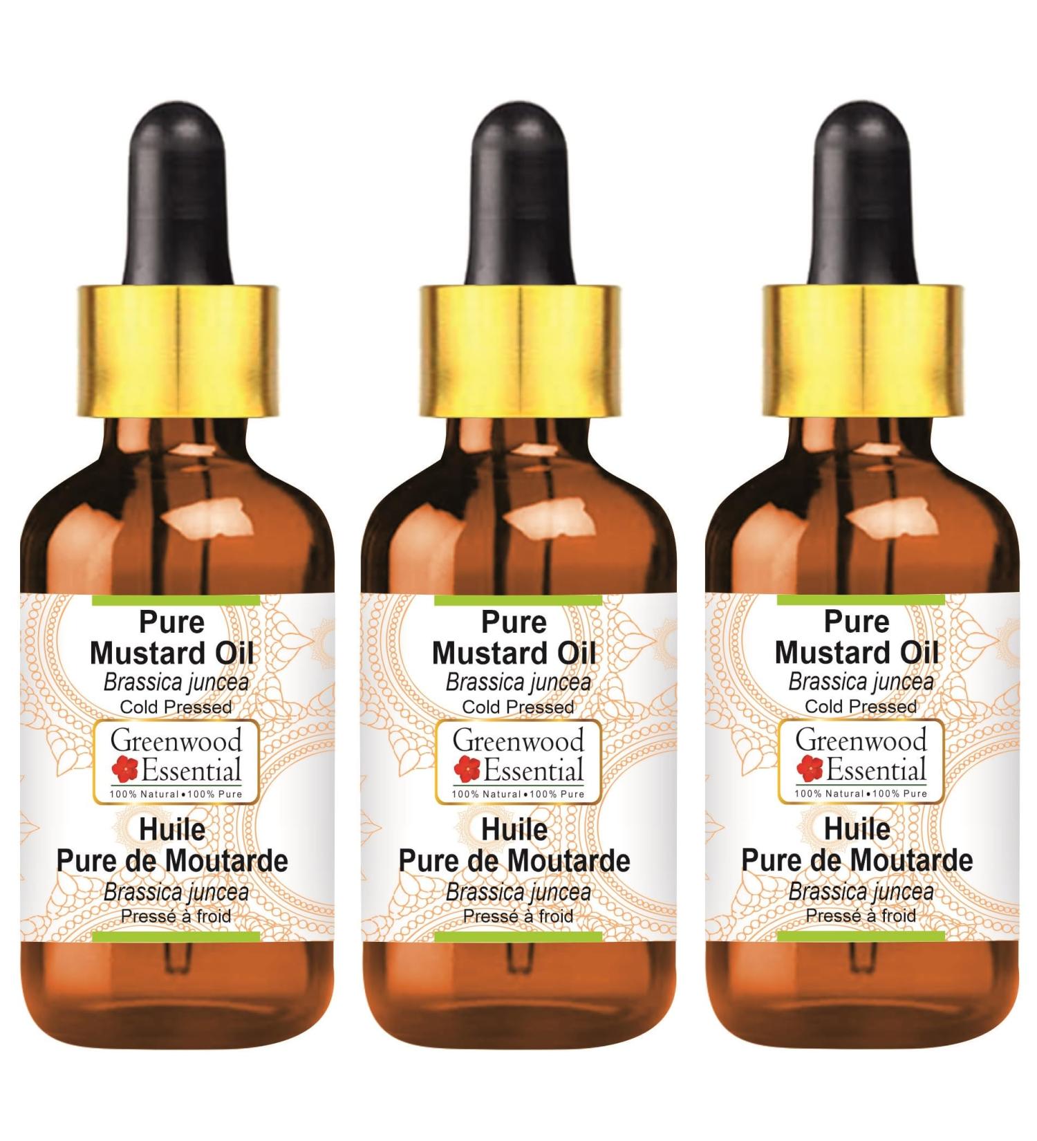 Greenwood Essential Mustard Oil (Brassica Juncea) - 100ml x 3 Pack | Natural Cold-Pressed Therapeutic Quality with Glass Droppers - Buy Online on GoSupps.com