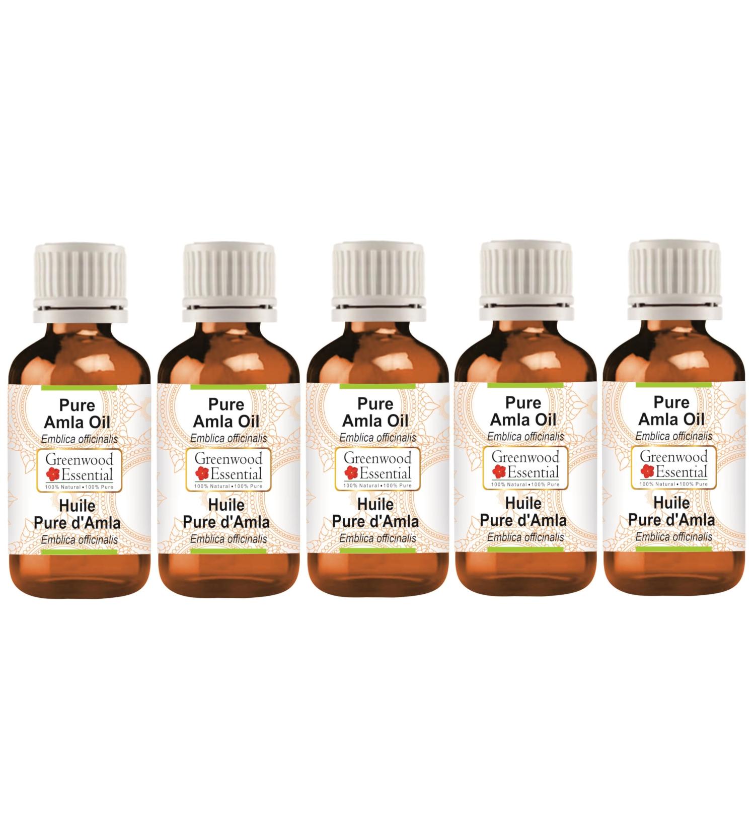 Greenwood Essential Natural Amla Oil - Therapeutic Quality for Hair Skin & Aromatherapy - 100ml x 5 Pack Fragrance-Free - Buy Online on GoSupps.com