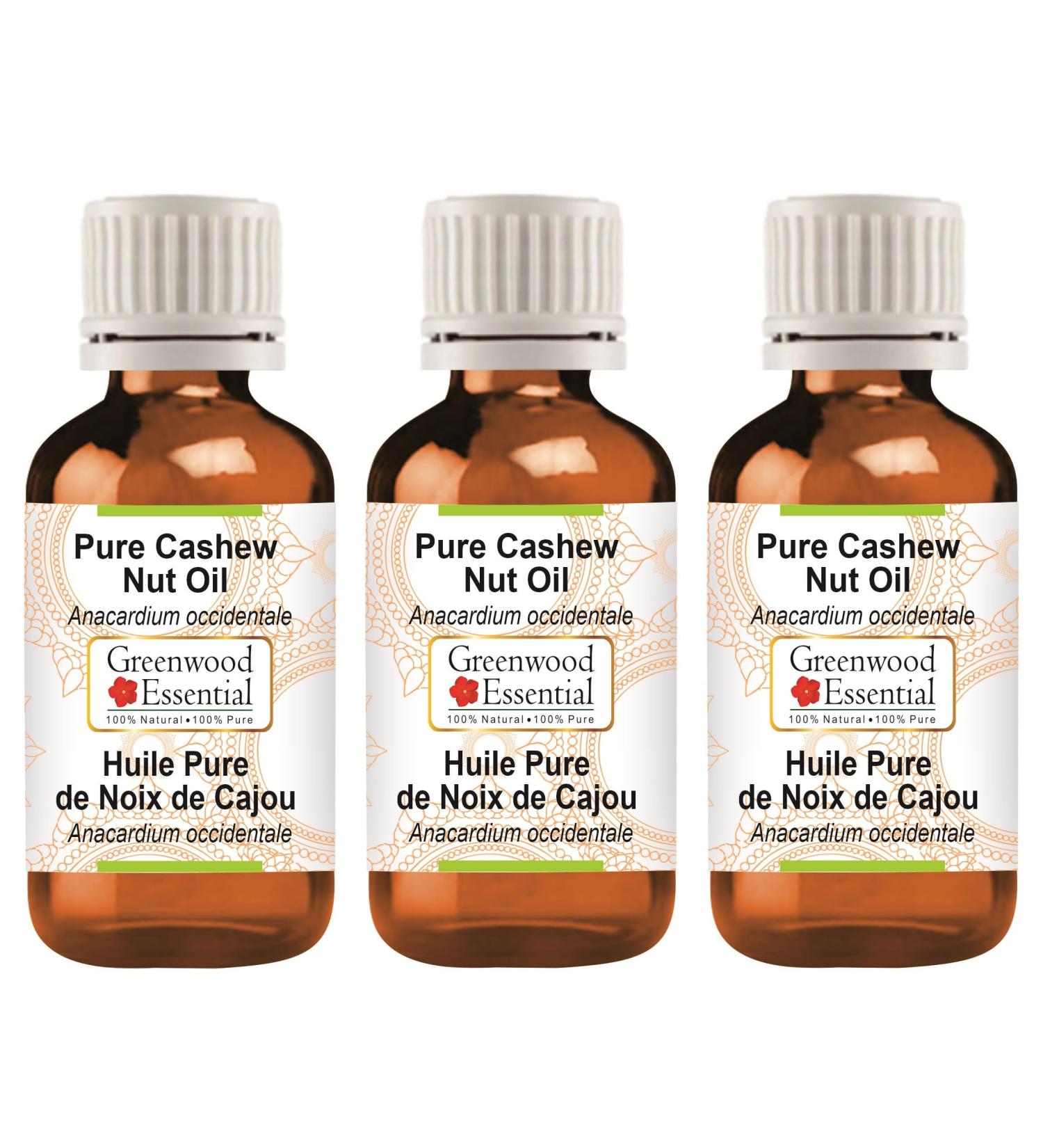 Buy Greenwood Essential Natural Cashew Nut Oil - Therapeutic Quality for Hair Skin & Aromatherapy (3 x 100ml) - International Shipping - Buy Online on GoSupps.com