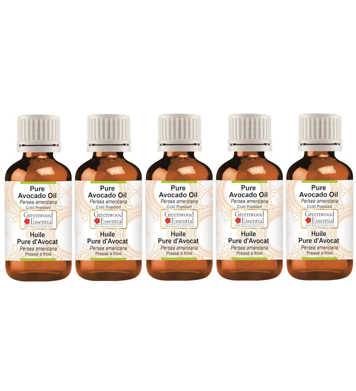 Greenwood Essential Pure Avocado Oil (Persea americana) Cold Pressed (Pack of Five) 100ml X 5 (16.9 oz) - Buy Online on GoSupps.com