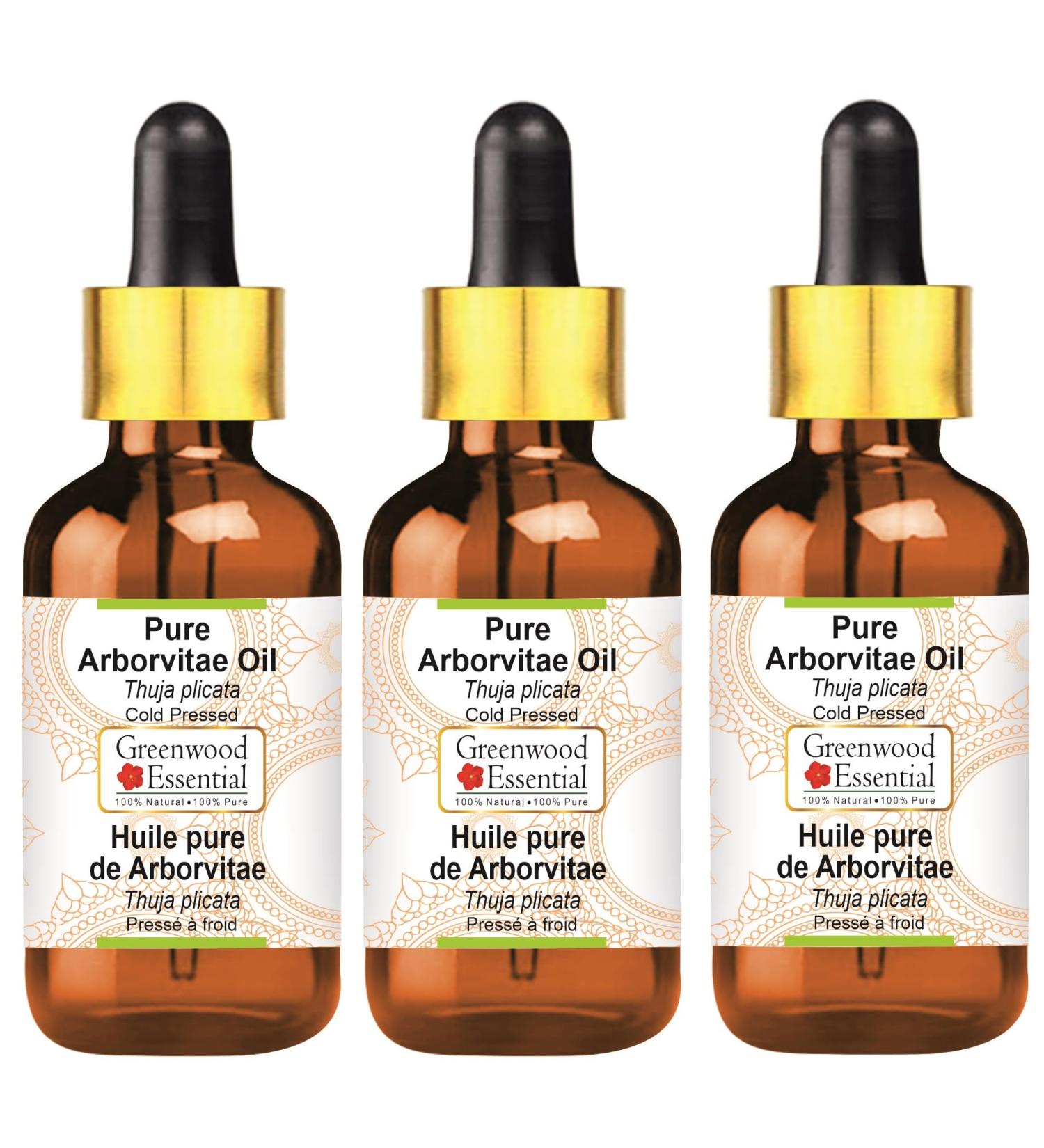 Greenwood Essential Pure Arborvitae Oil (Thuja plicata) with Glass Dropper Cold Pressed (Pack of Three) 100ml X 3 (10 oz) - Buy Online on GoSupps.com
