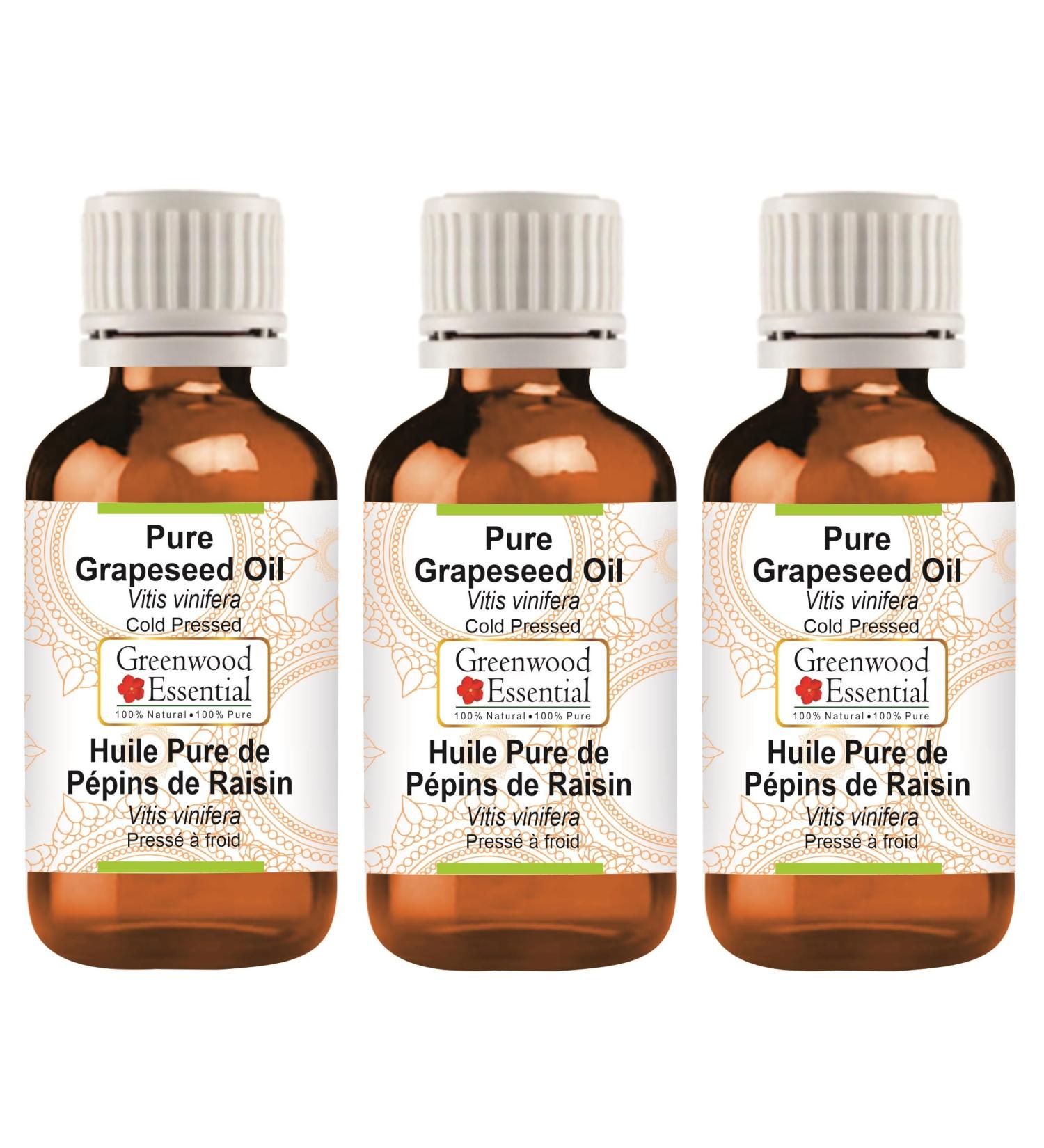 Buy Greenwood Essential Natural Grape Seed Oil (Vitis Vinifera) - Therapeutic Quality Cold-Pressed Pack of 3 (100ml x 3) - International Shipping Available - Buy Online on GoSupps.com
