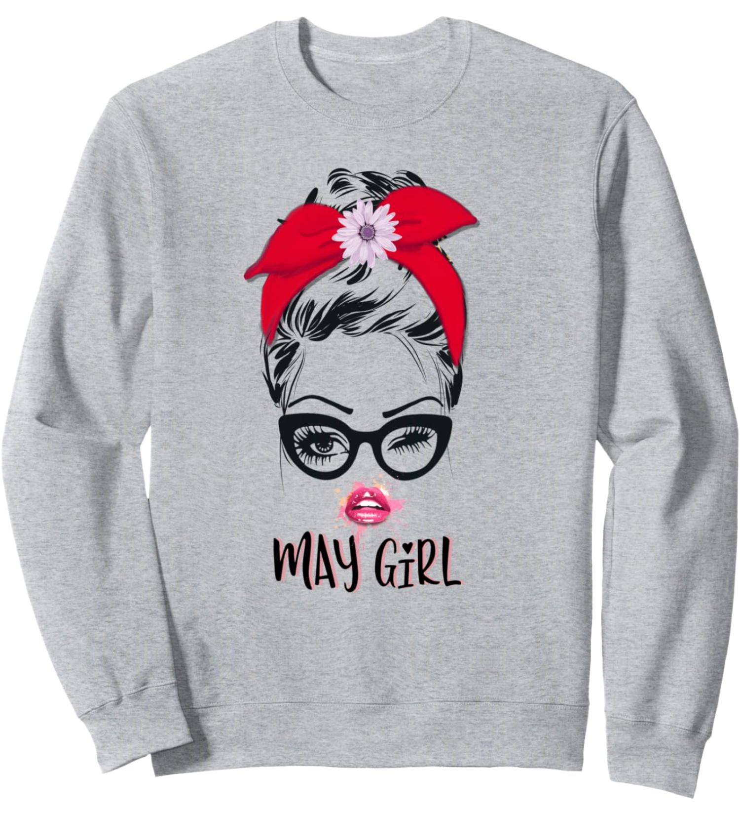May Girl Wink Eye Woman Face Wink Eyes Lady Face Sweatshirt