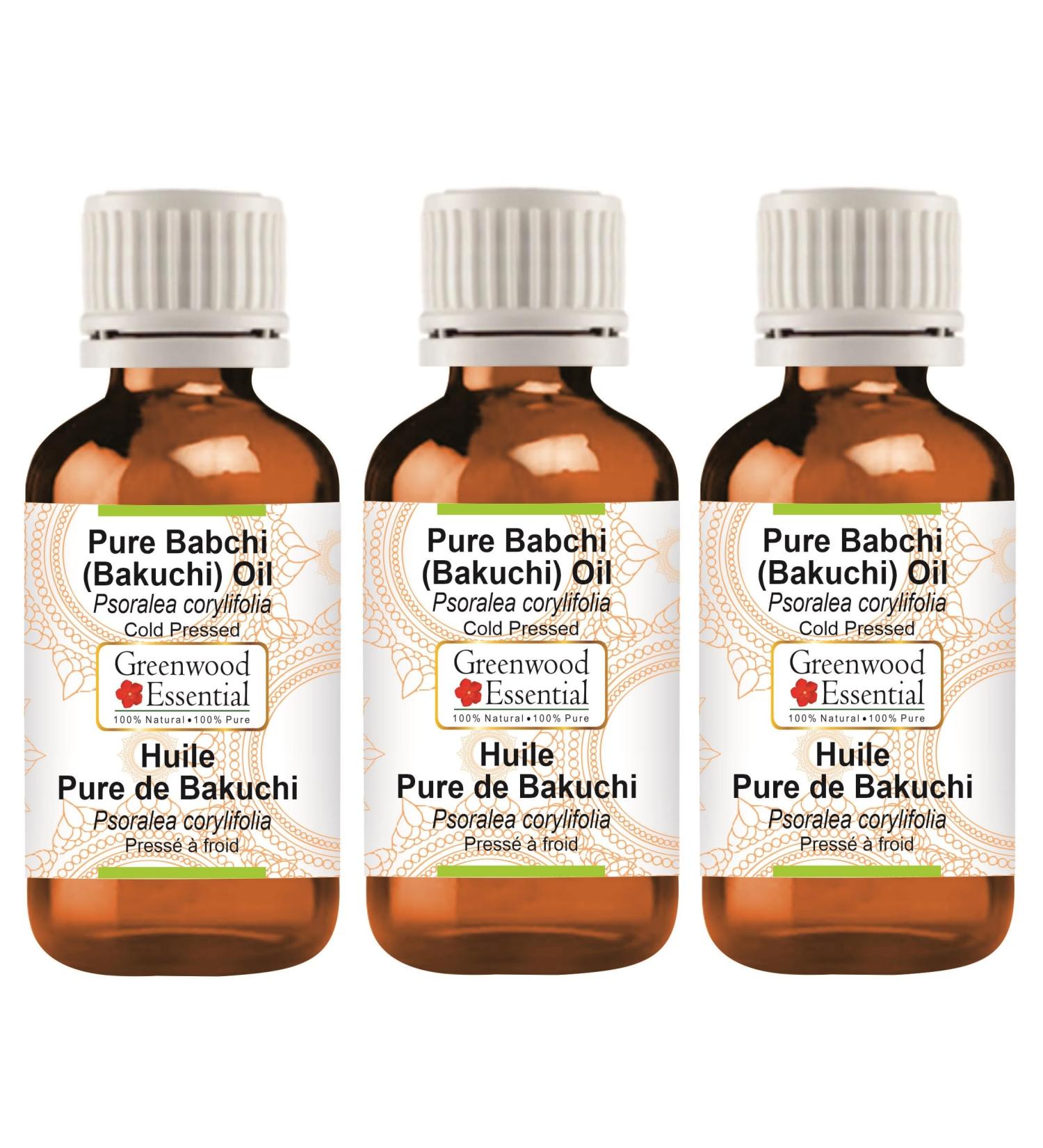Greenwood Essential Naturreine Babchi Oil (Bakuchi) - Therapeutic Cold-Pressed Oil (Pack of 3 x 100ml) - Natural Psoralea Corylifolia - Buy Online on GoSupps.com