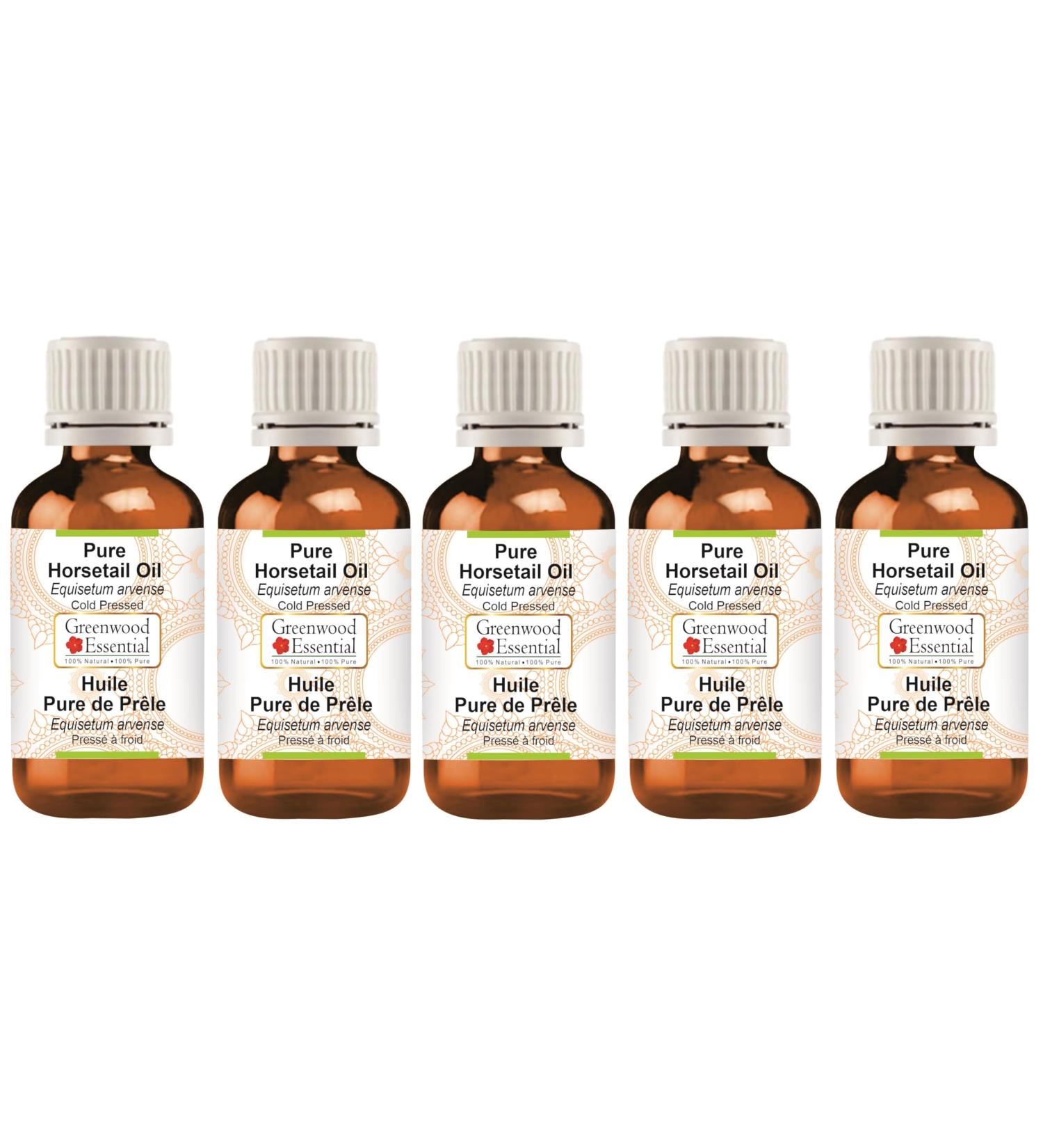 Greenwood Essential Pure Horsetail Oil (Equisetum arvense) Cold Pressed (Pack of five) 100ml X 5 (16.9 oz) - Buy Online on GoSupps.com