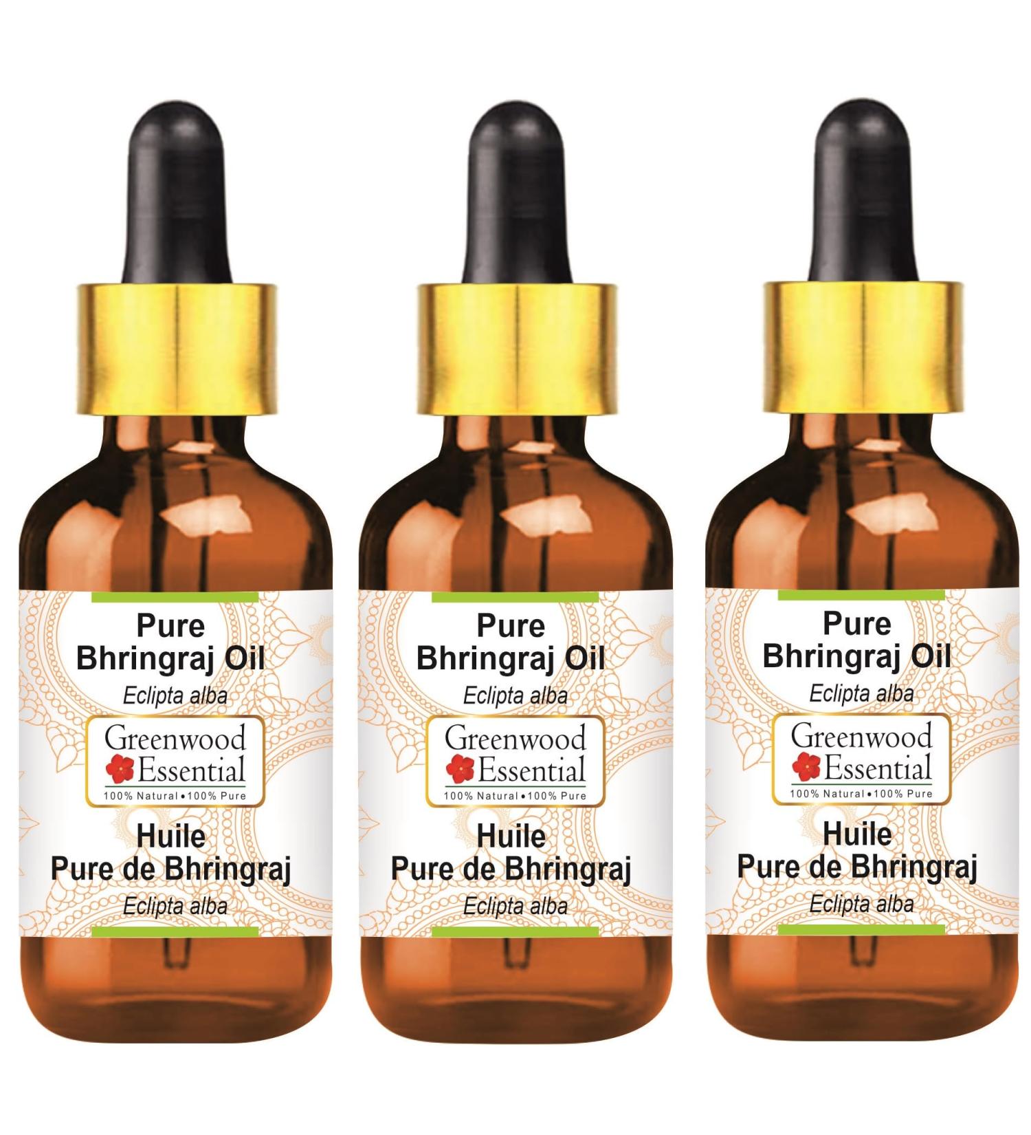 Greenwood Essential Natural Bhringraj Oil (Eclipta Alba) - Therapeutic Quality Hair & Skin Treatment with Glass Dripper | 100ml x 3 Pack for Aromatherapy - Buy Online on GoSupps.com