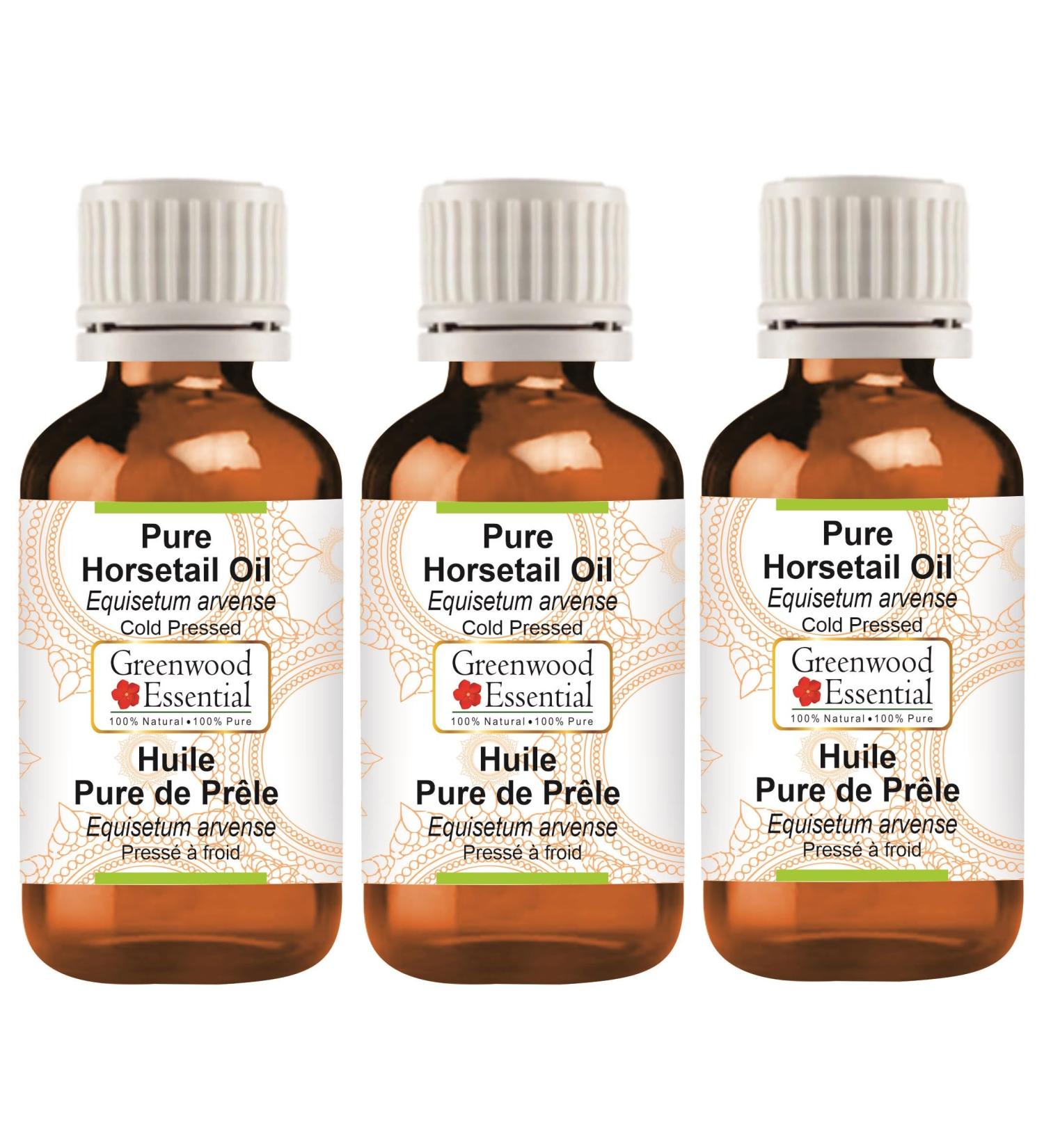 Greenwood Essential Pure Horsetail Oil (Equisetum arvense) Cold Pressed (Pack of Three) 100ml X 3 (10 oz) - Buy Online on GoSupps.com