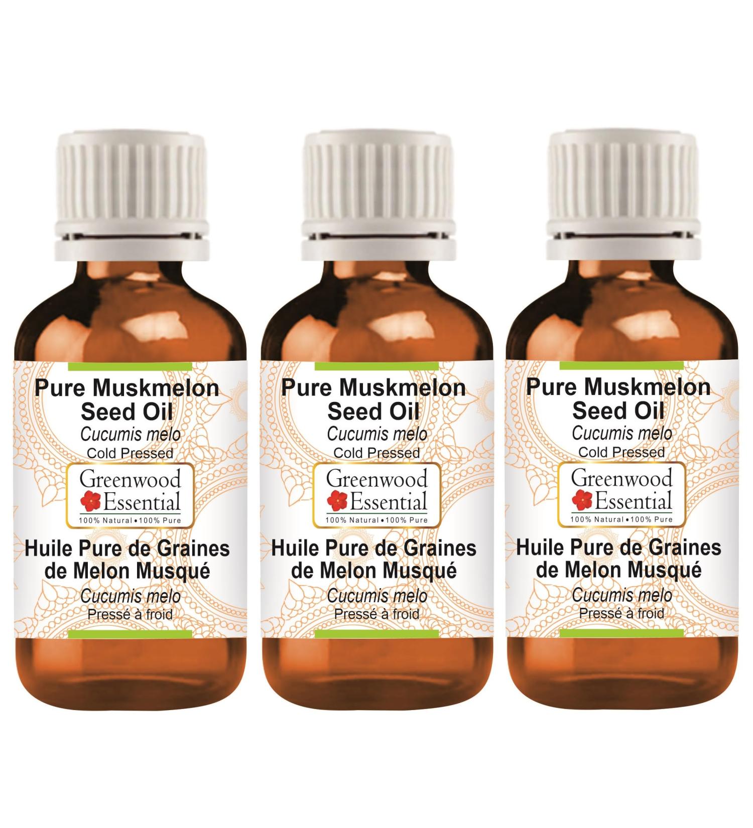 Greenwood Essential Pure Muskmelon Seed Oil (Cucumis melo) 100% Natural Therapeutic Grade Cold Pressed for Personal Care (Pack of Three) 100ml X 3 (10 oz) 100ml X 3 (10 Ounce) with Plastic Euro Dropper - Buy Online on GoSupps.com