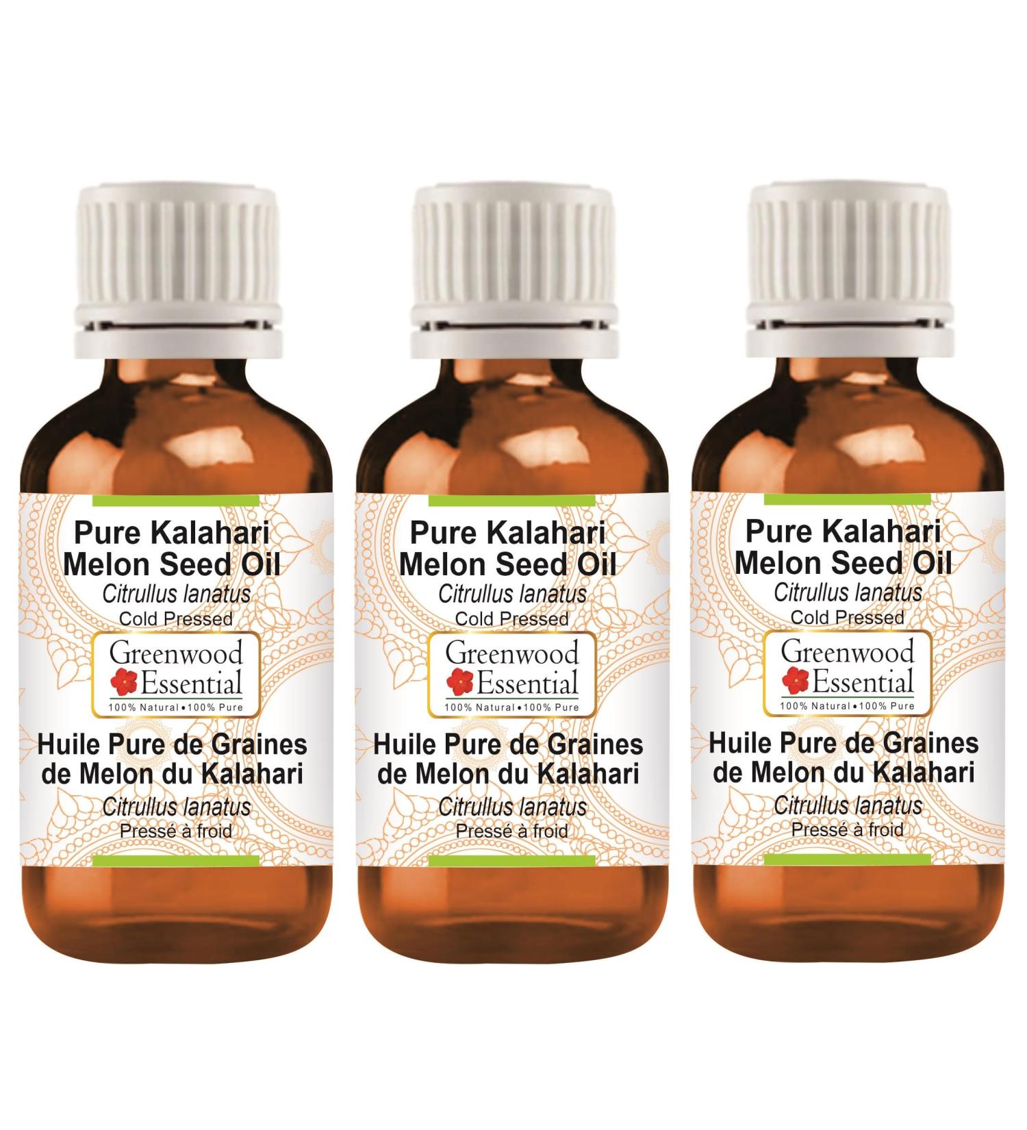 Greenwood Essential Pure Kalahari Melon Seed Oil (Citrullus lanatus) Cold Pressed (Pack of Three) 100ml X 3 (10 oz) - Buy Online on GoSupps.com